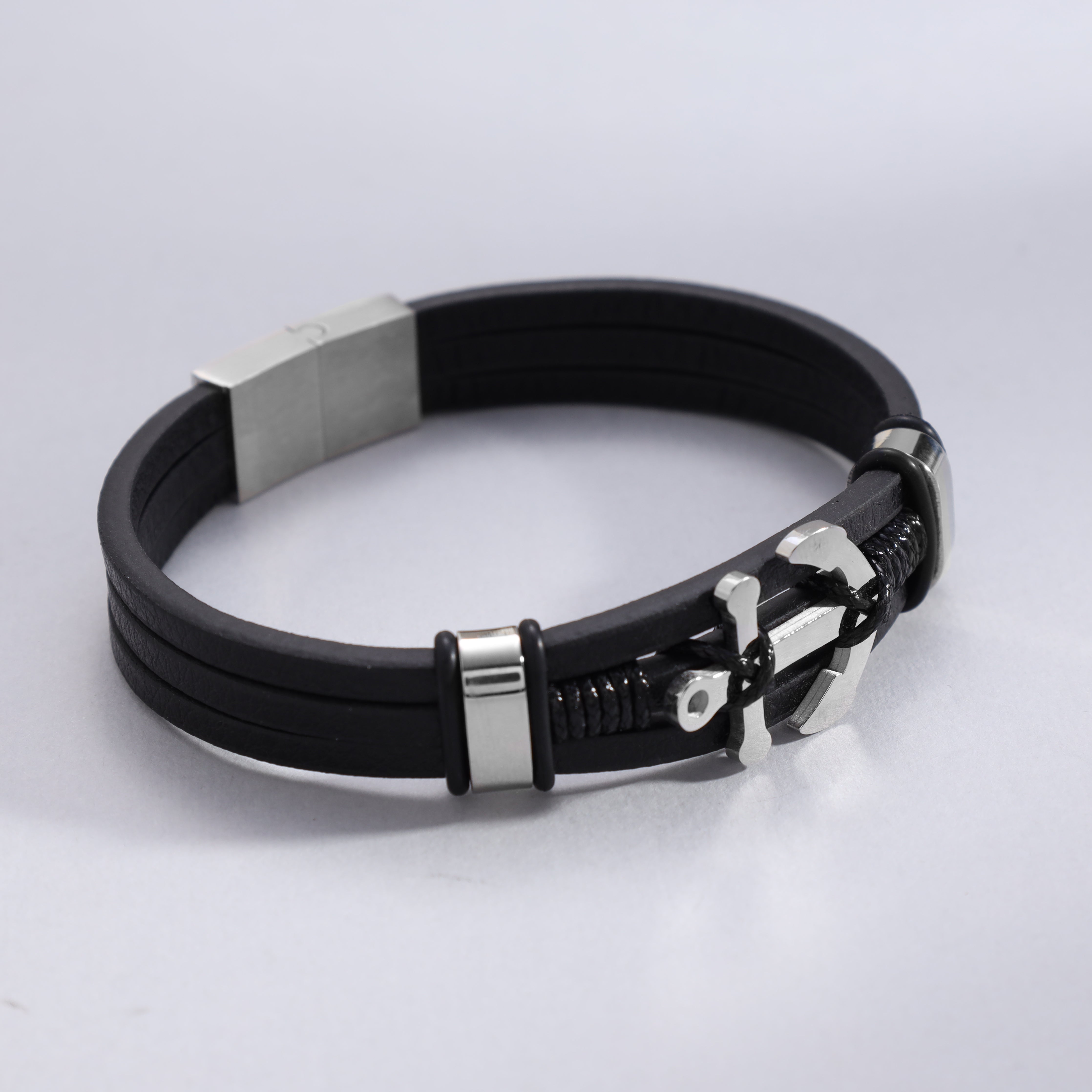 Lederarmband mit Anker / Verschluss aus Edelstahl - Taipan Schmuck