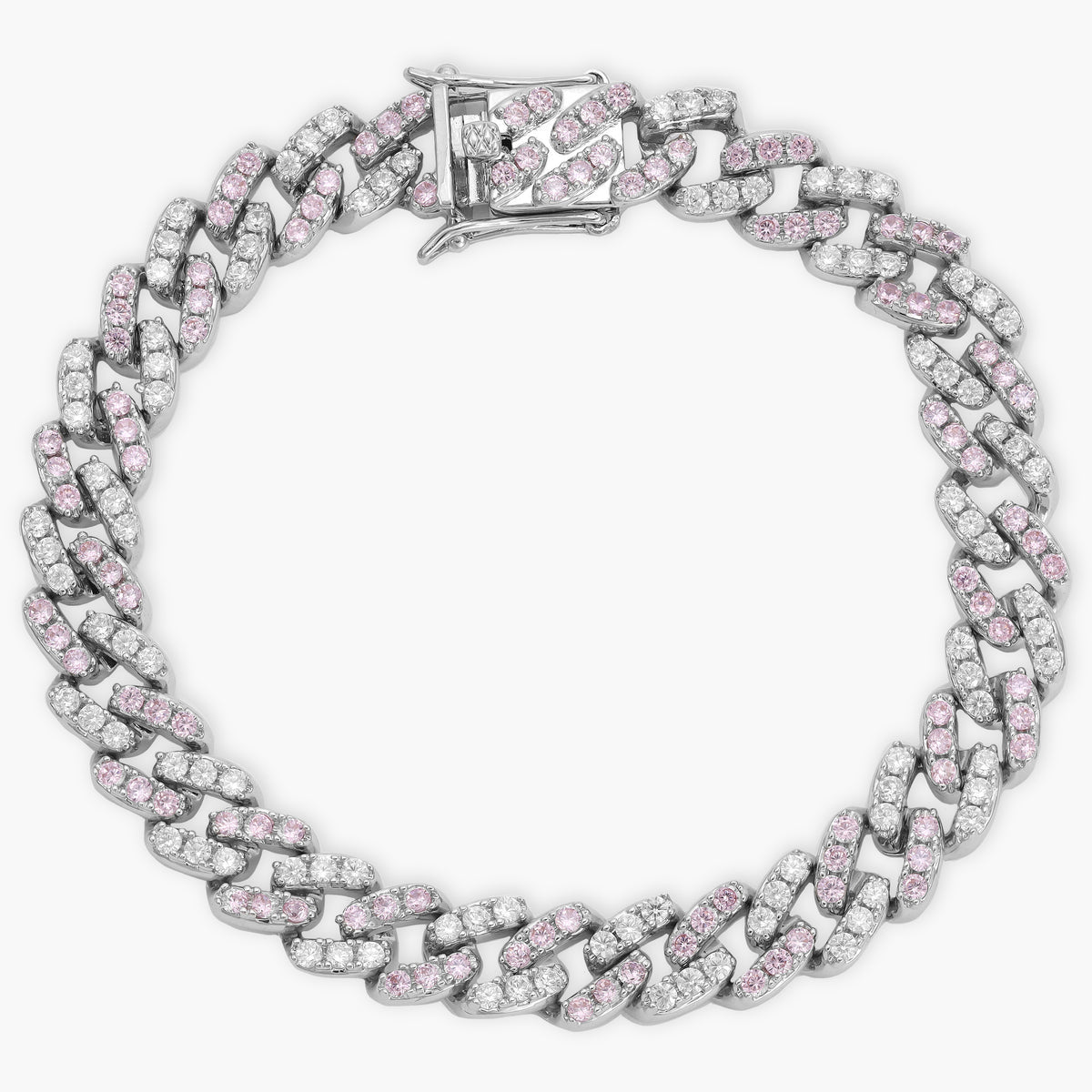 9mm Miami Cuban Armband Iced Out bicolor rosa weiß - Taipan Schmuck