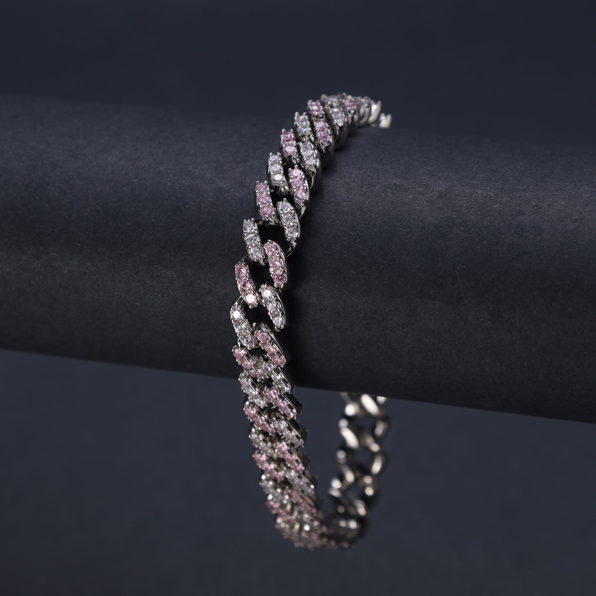 9mm Miami Cuban Armband Iced Out bicolor rosa weiß - Taipan Schmuck