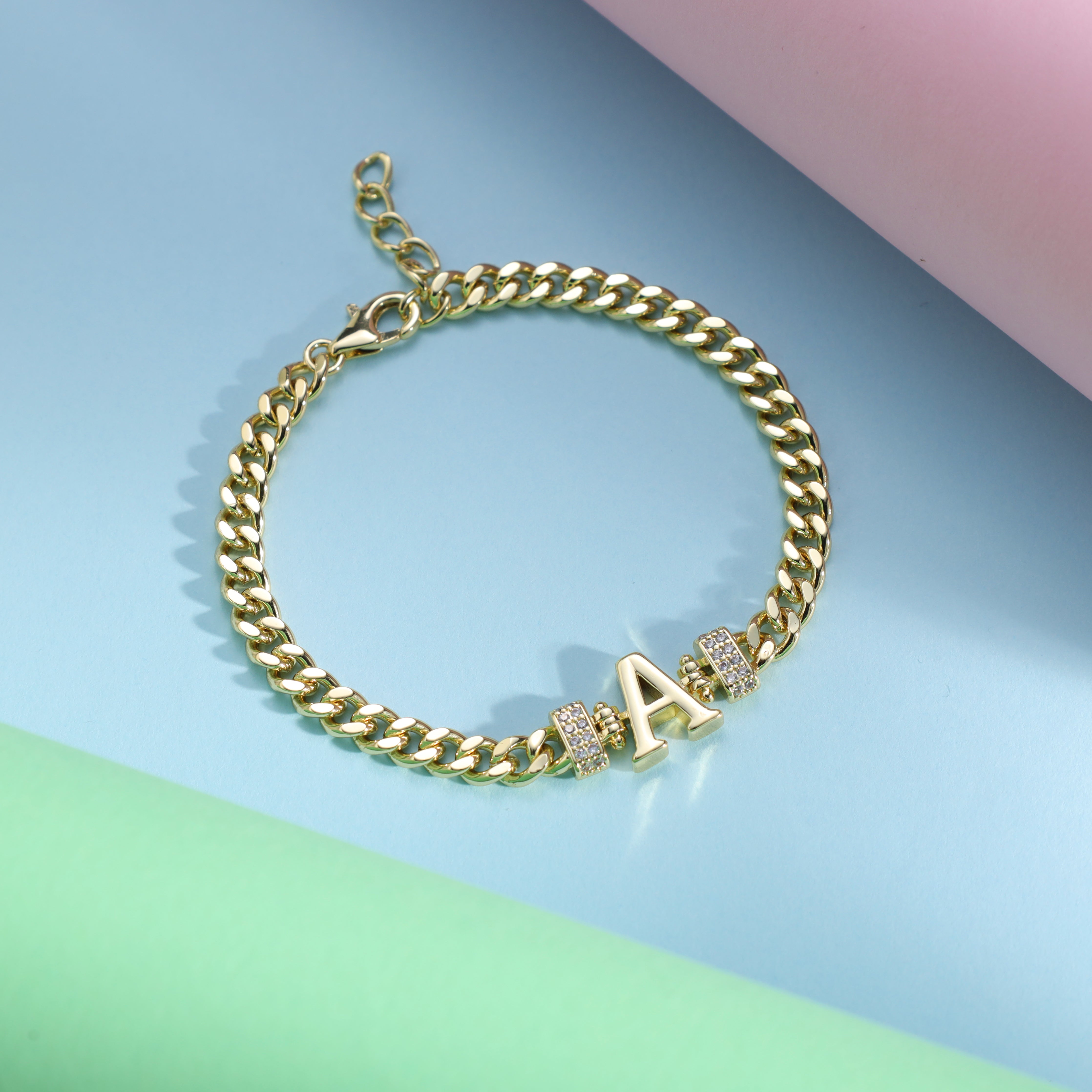 Damen Panzerkette Armband mit Buchstaben A-Z 18K Vergoldet - Taipan Schmuck