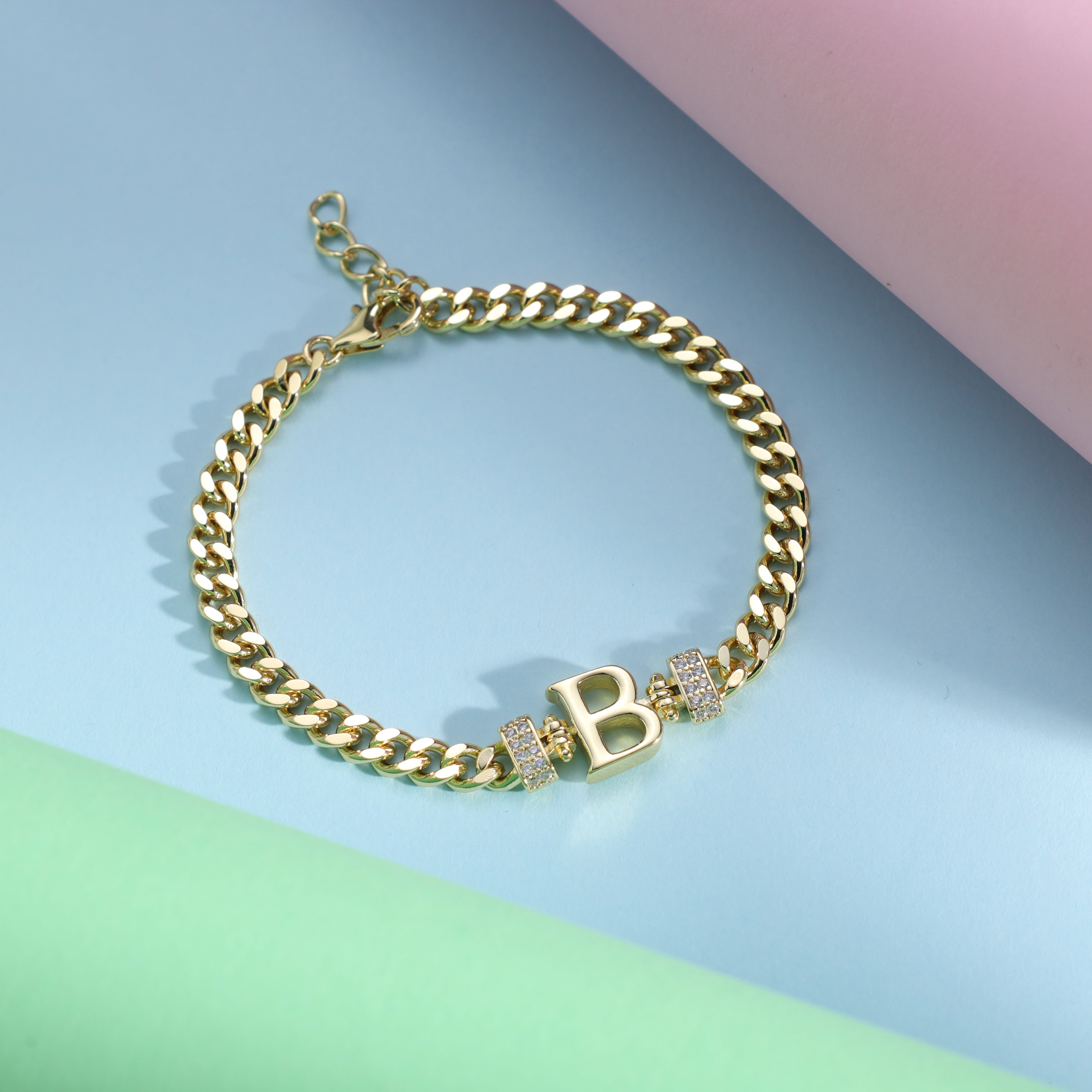 Damen Panzerkette Armband mit Buchstaben A-Z 18K Vergoldet - Taipan Schmuck