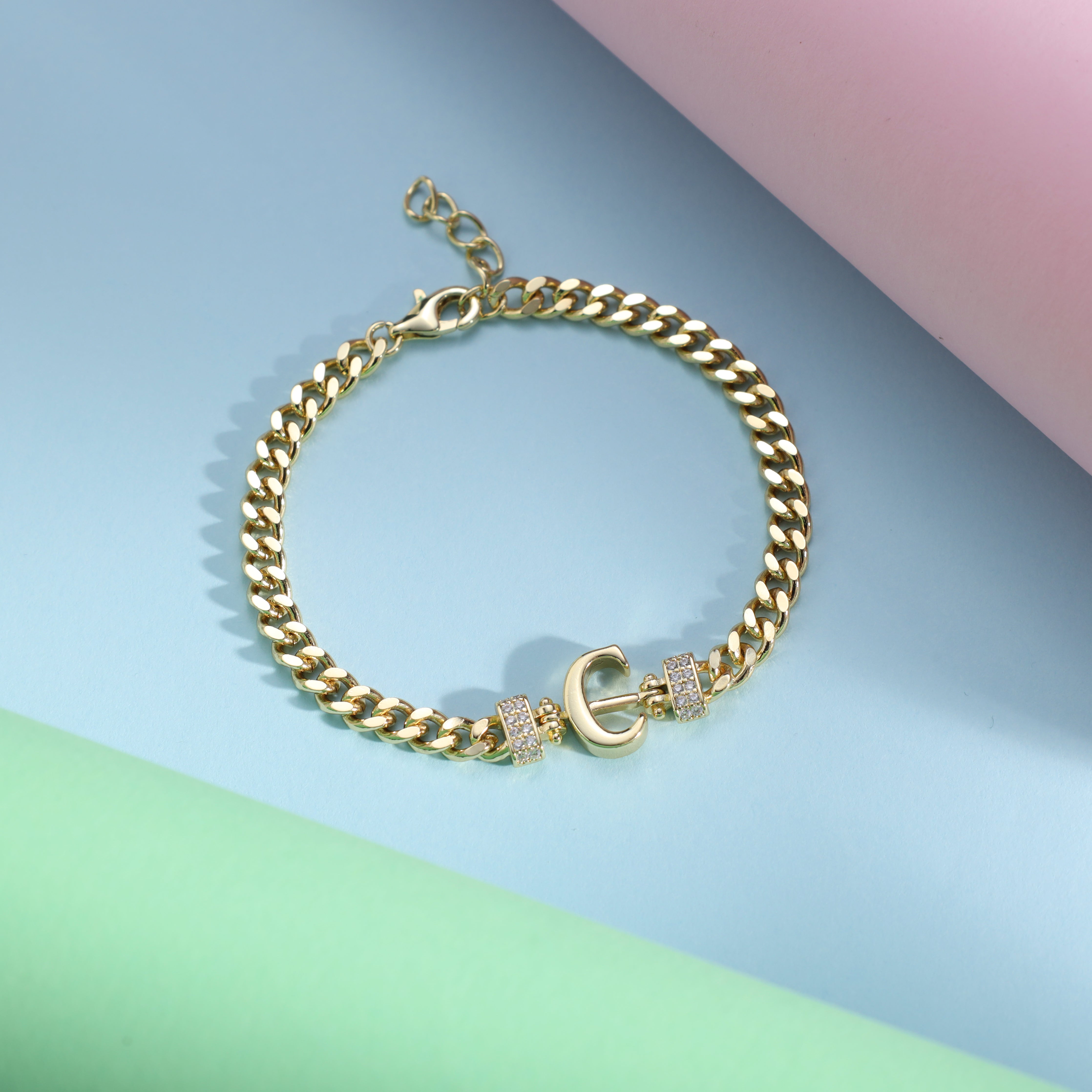 Damen Panzerkette Armband mit Buchstaben A-Z 18K Vergoldet - Taipan Schmuck