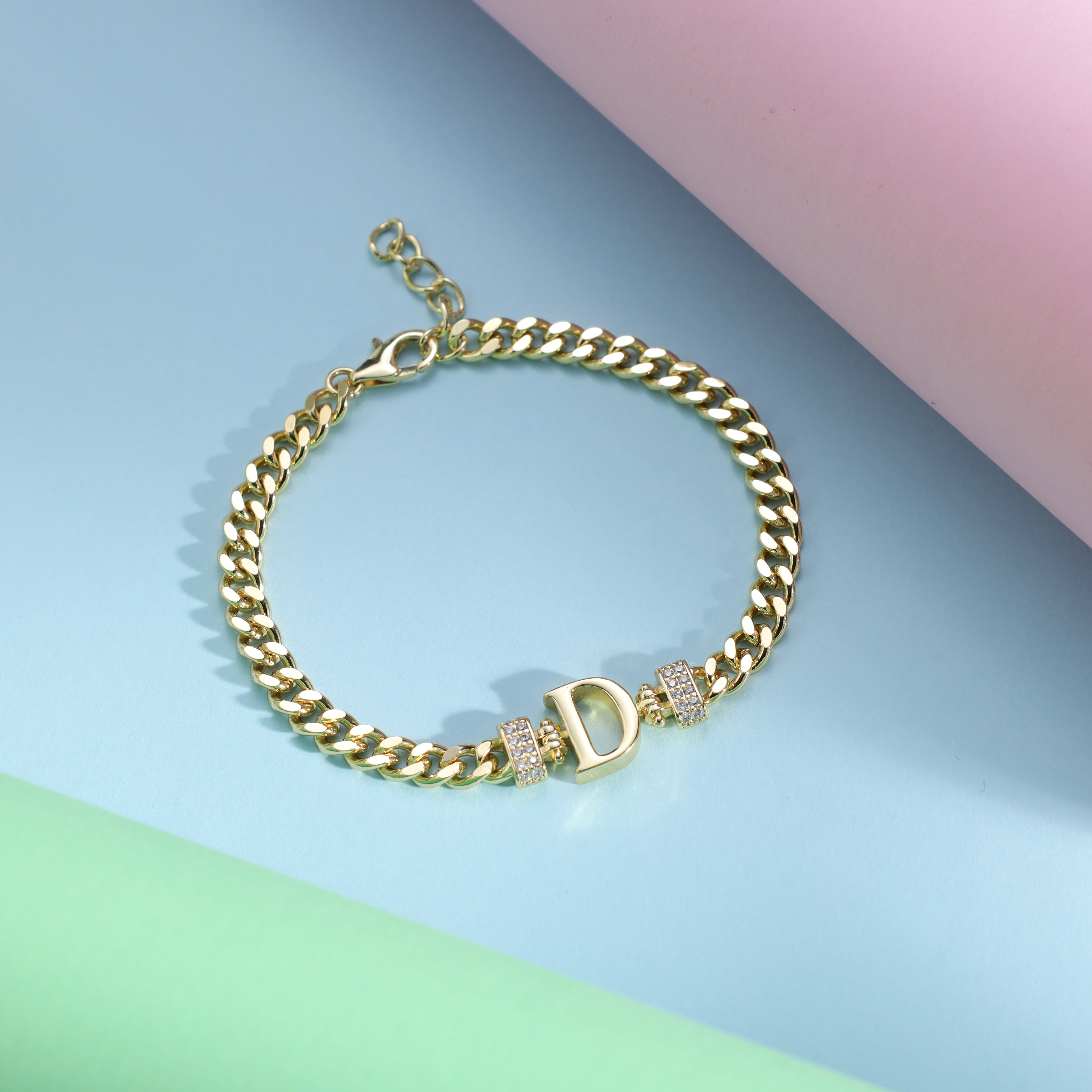 Damen Panzerkette Armband mit Buchstaben A-Z 18K Vergoldet - Taipan Schmuck