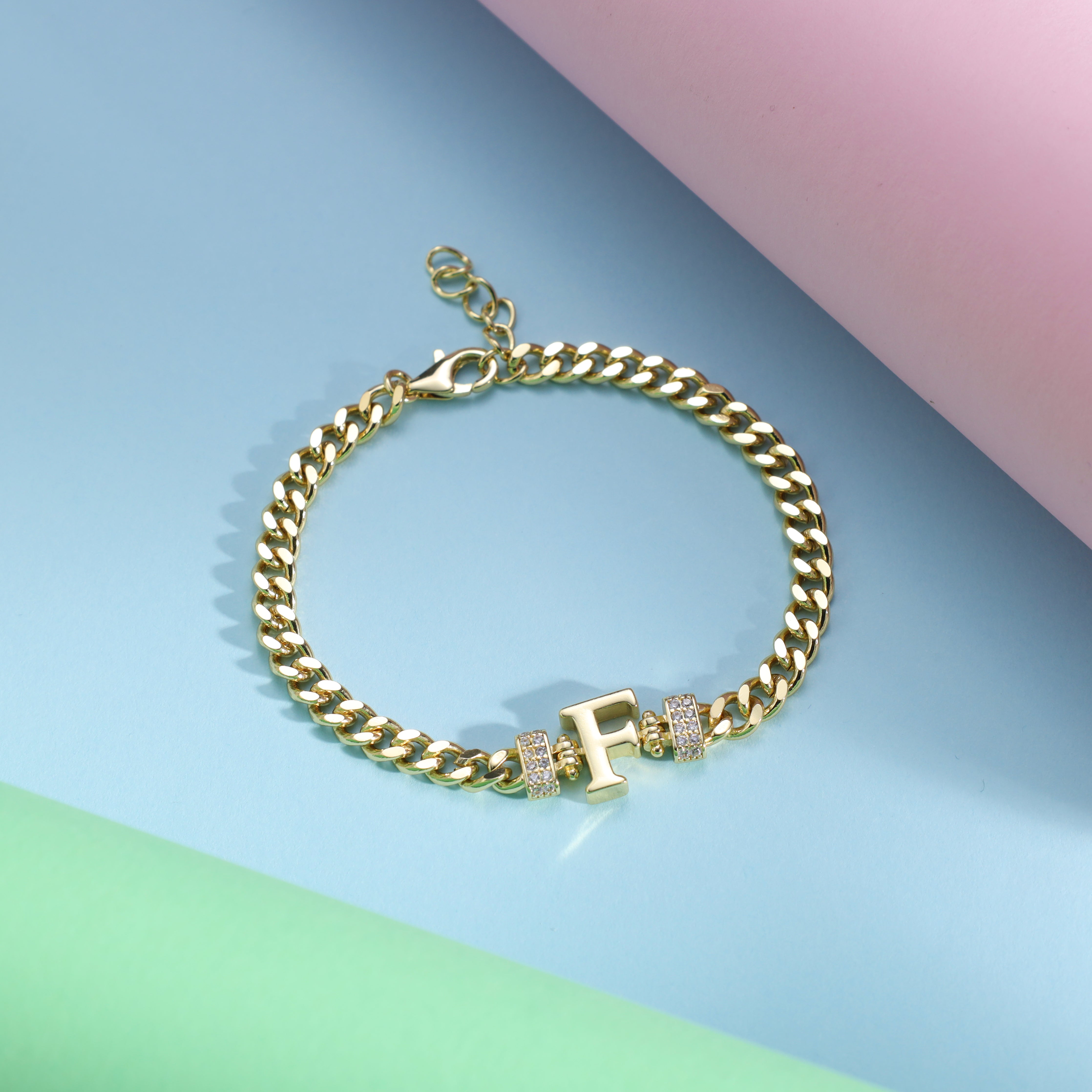 Damen Panzerkette Armband mit Buchstaben A-Z 18K Vergoldet - Taipan Schmuck