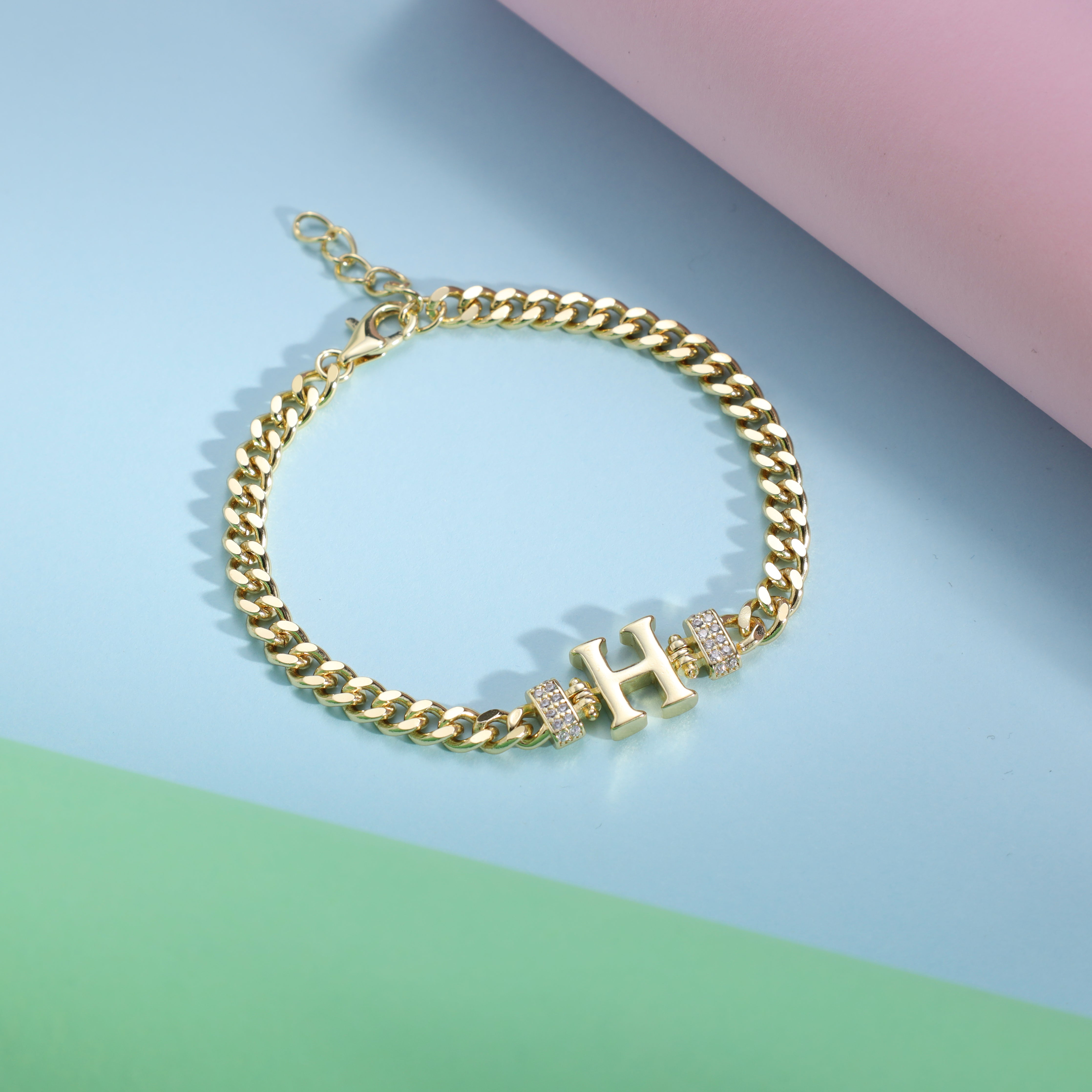 Damen Panzerkette Armband mit Buchstaben A-Z 18K Vergoldet - Taipan Schmuck