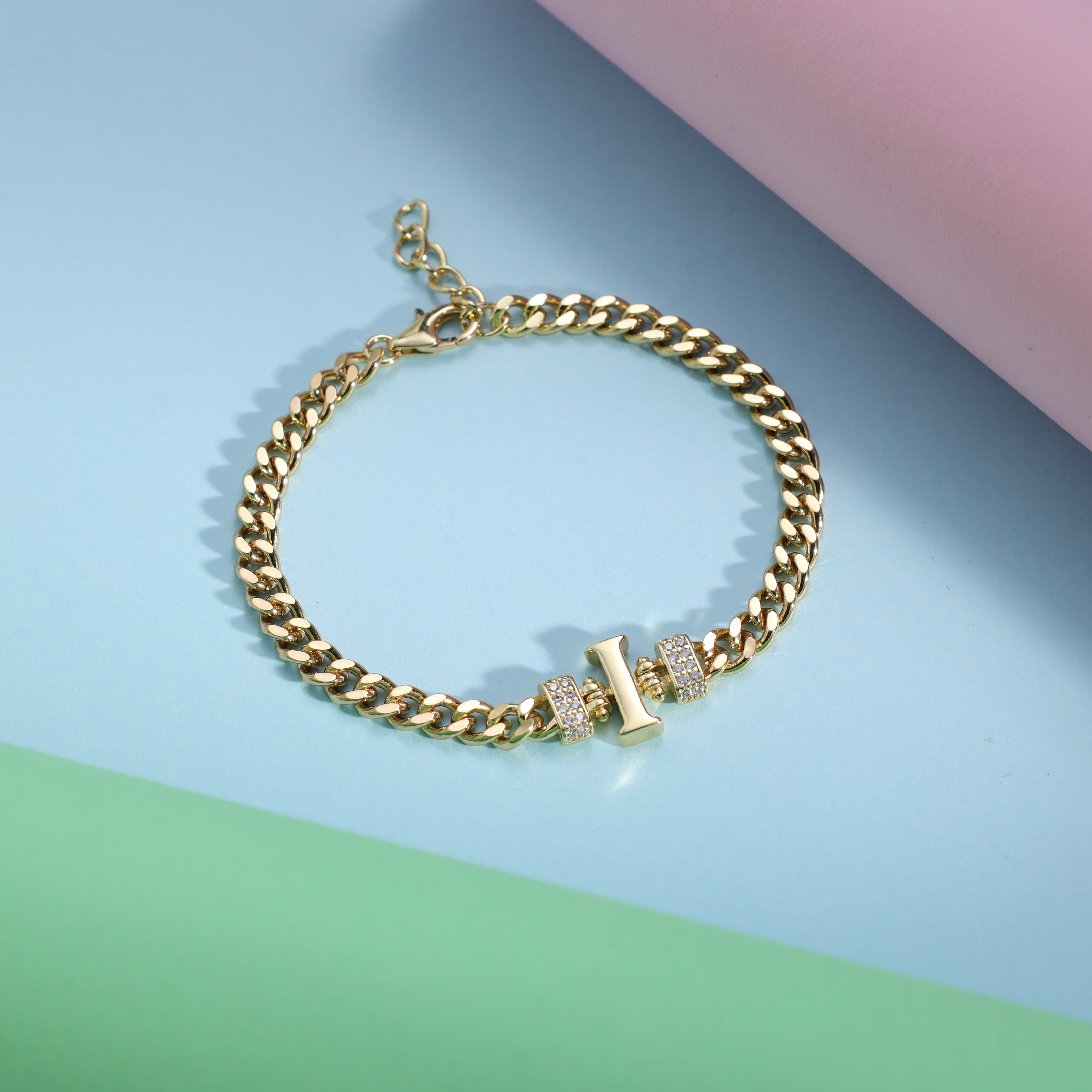 Damen Panzerkette Armband mit Buchstaben A-Z 18K Vergoldet - Taipan Schmuck