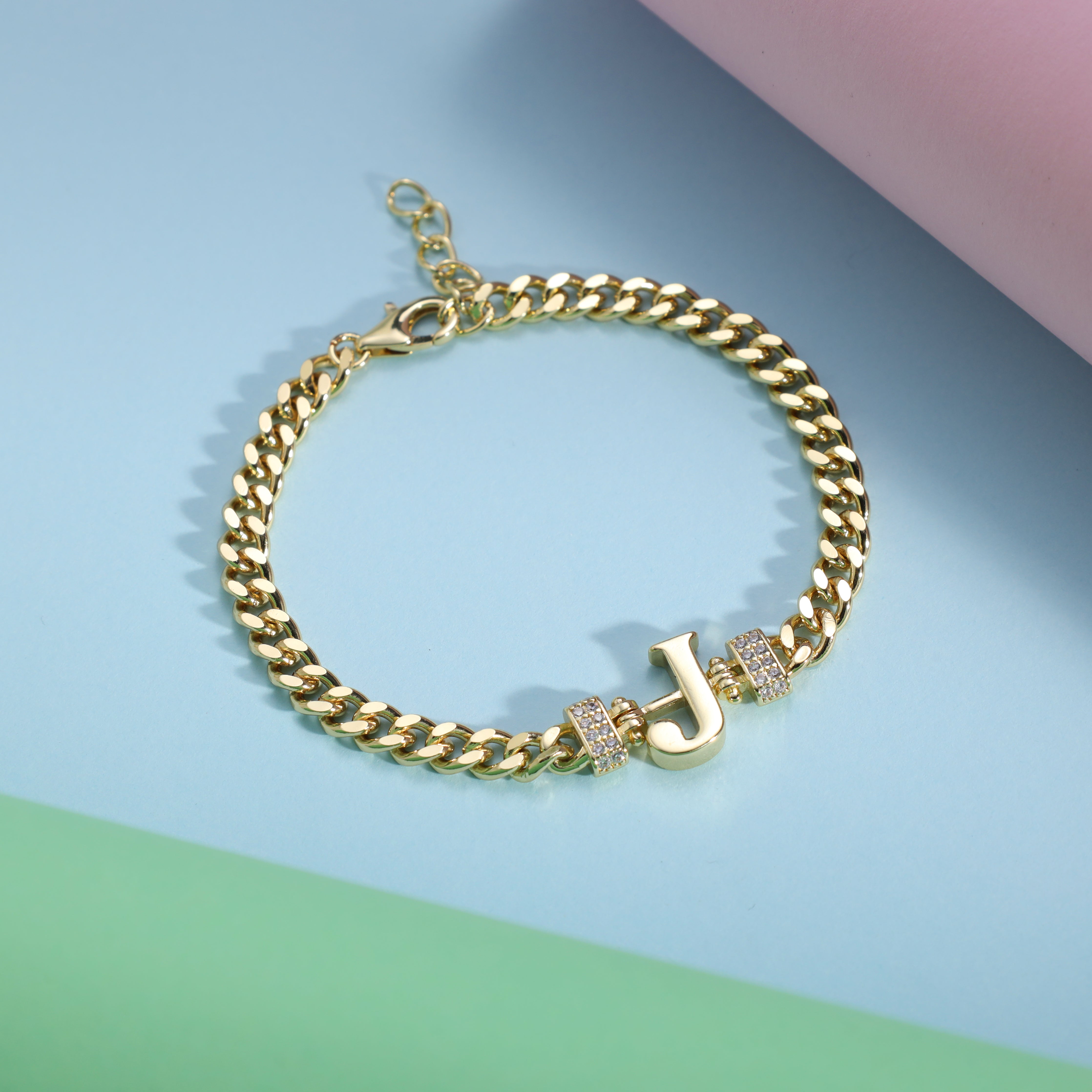 Damen Panzerkette Armband mit Buchstaben A-Z 18K Vergoldet - Taipan Schmuck