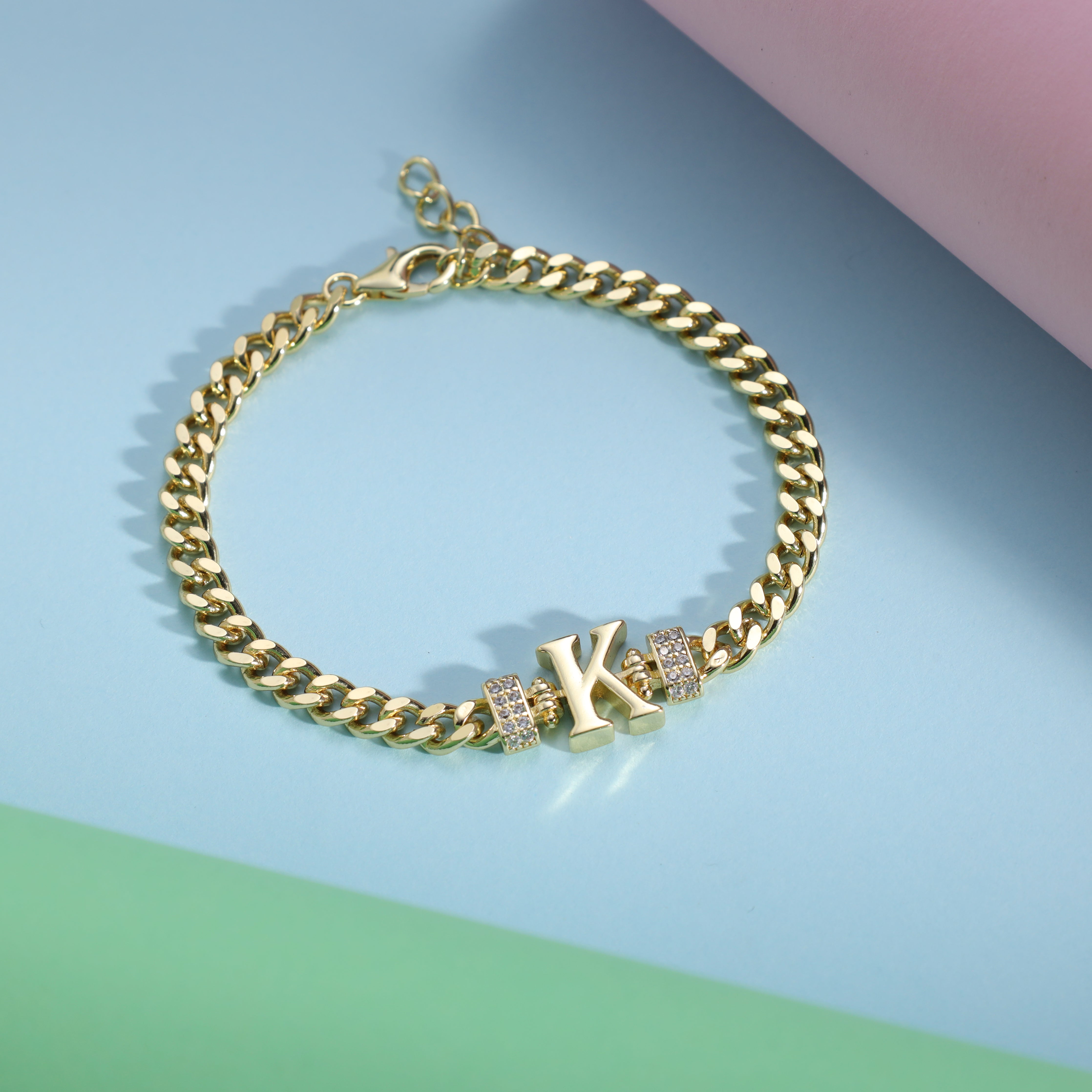 Damen Panzerkette Armband mit Buchstaben A-Z 18K Vergoldet - Taipan Schmuck