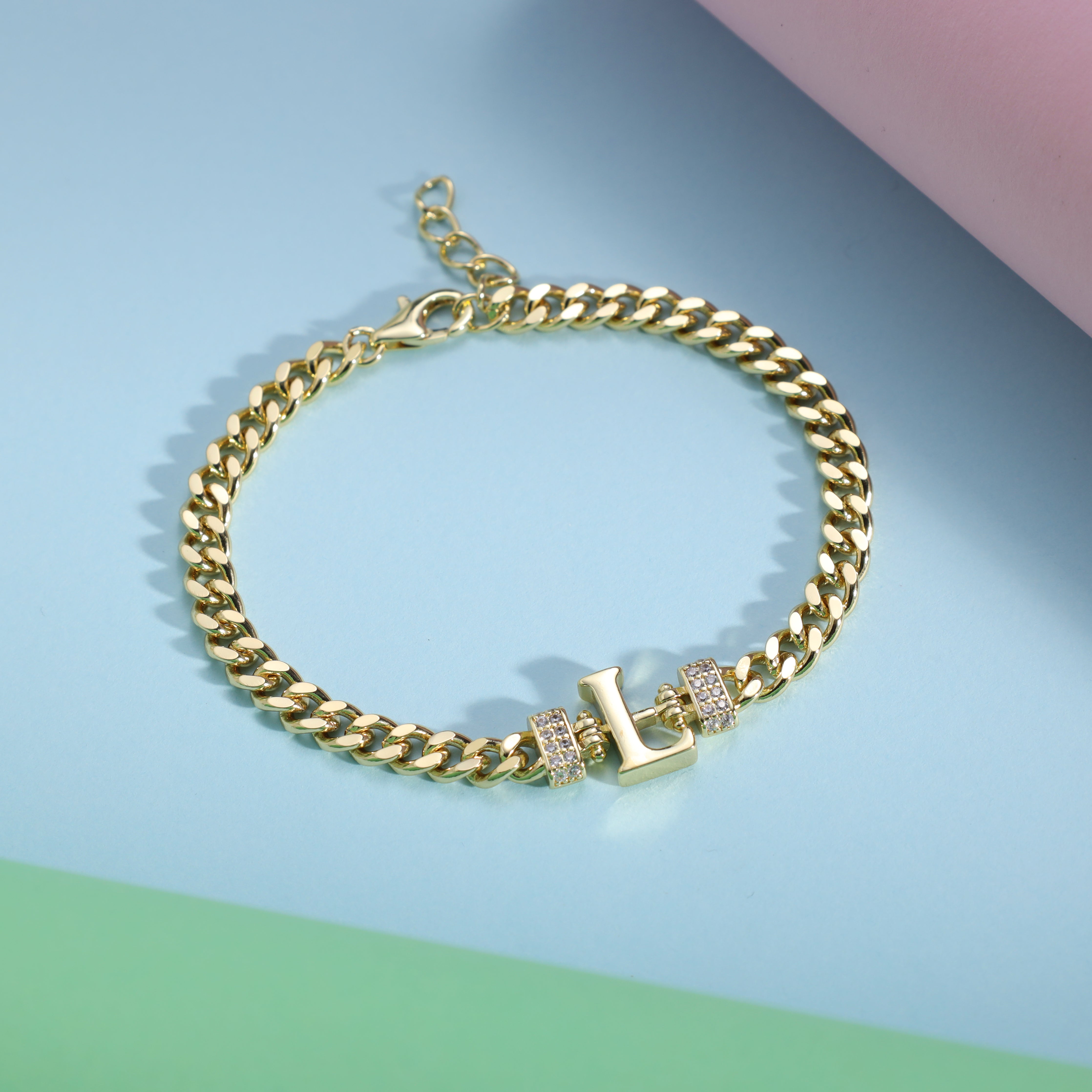 Damen Panzerkette Armband mit Buchstaben A-Z 18K Vergoldet - Taipan Schmuck