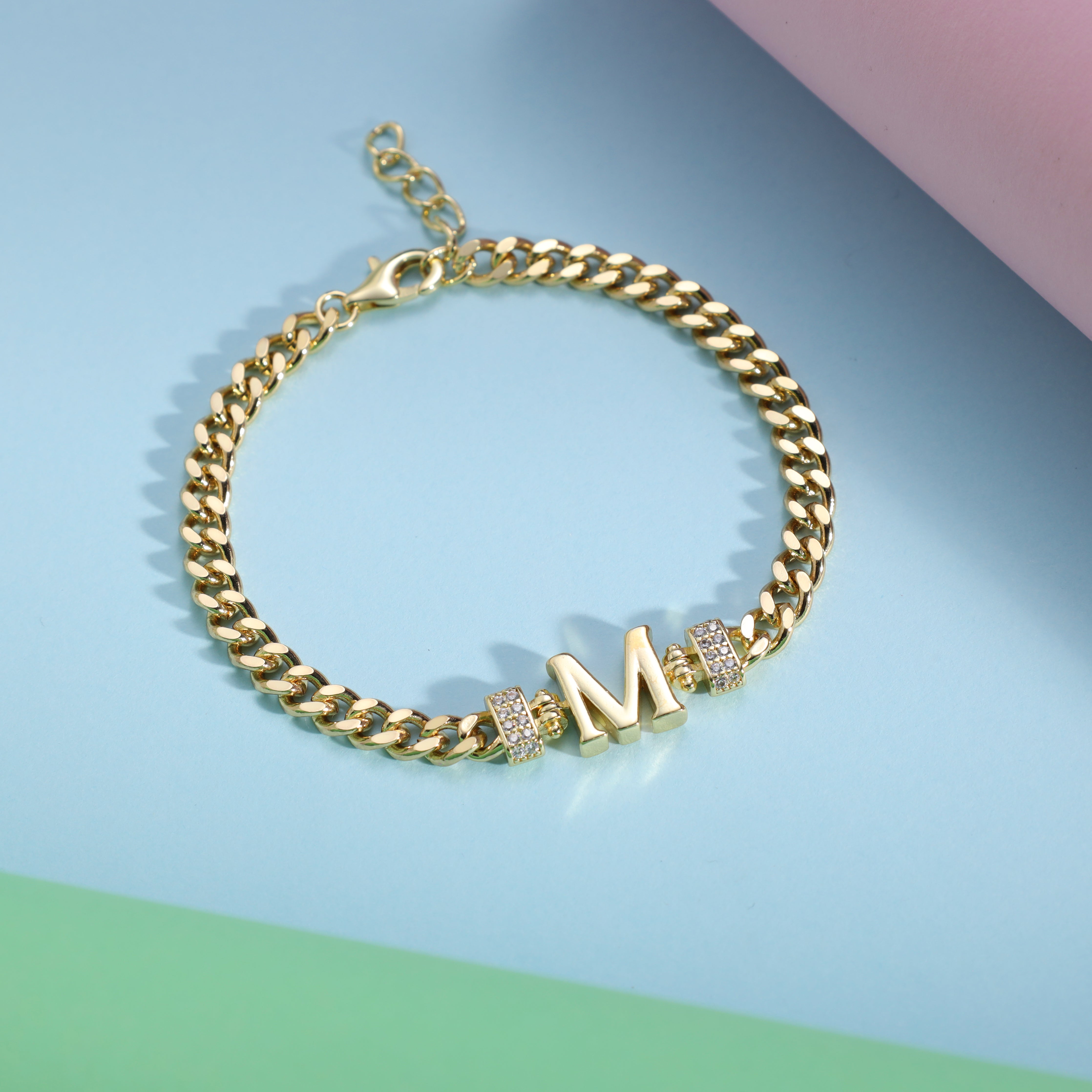 Damen Panzerkette Armband mit Buchstaben A-Z 18K Vergoldet - Taipan Schmuck