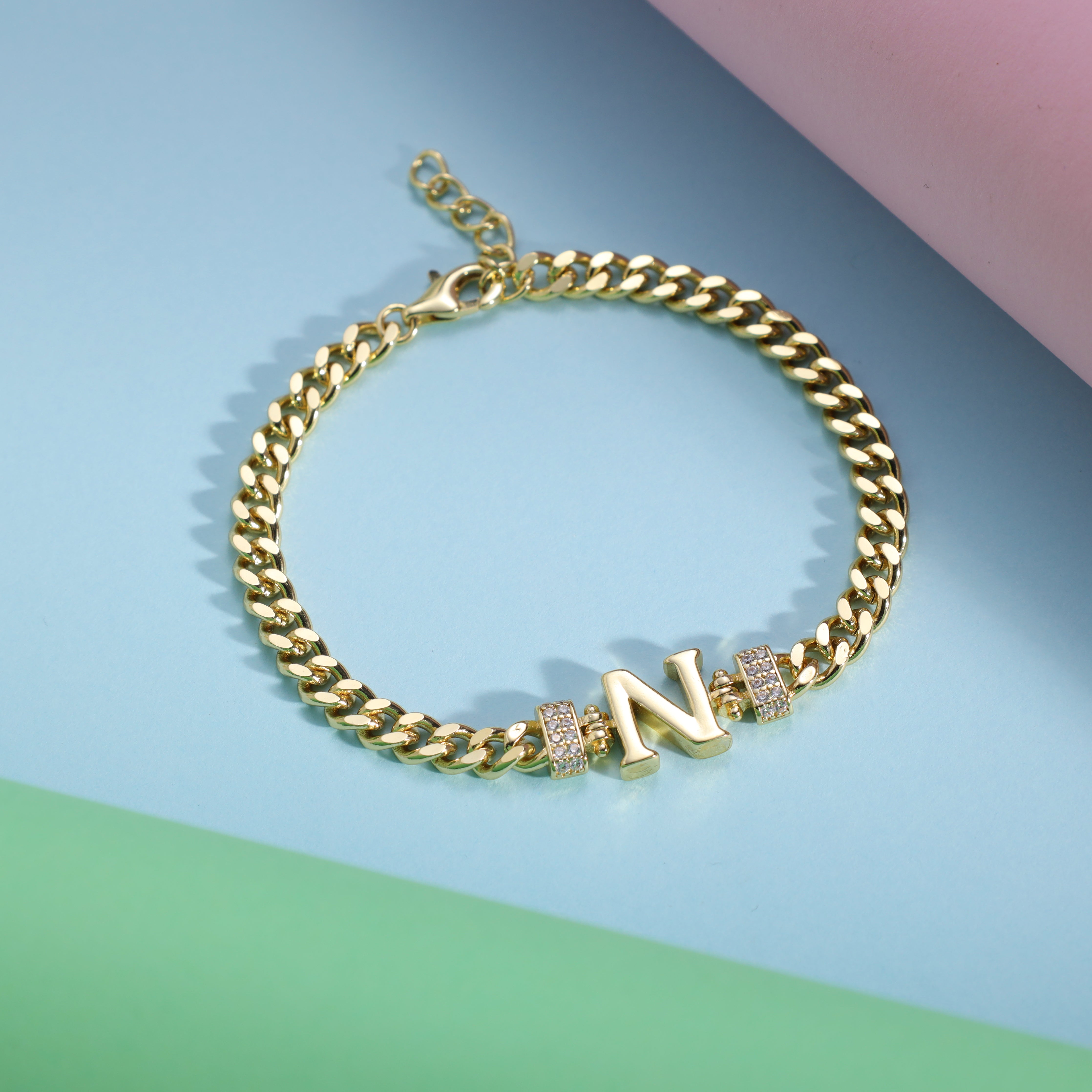 Damen Panzerkette Armband mit Buchstaben A-Z 18K Vergoldet - Taipan Schmuck