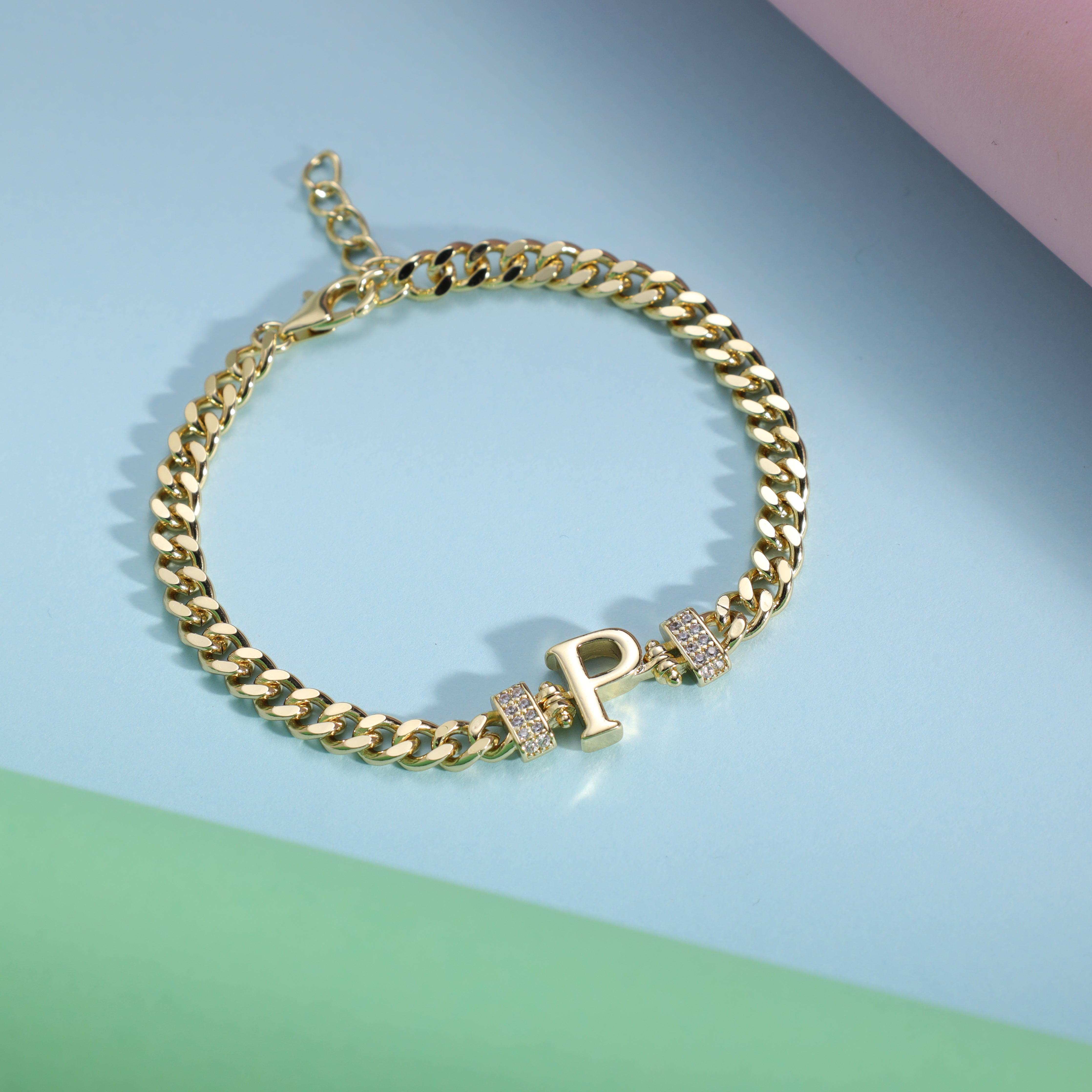 Damen Panzerkette Armband mit Buchstaben A-Z 18K Vergoldet - Taipan Schmuck