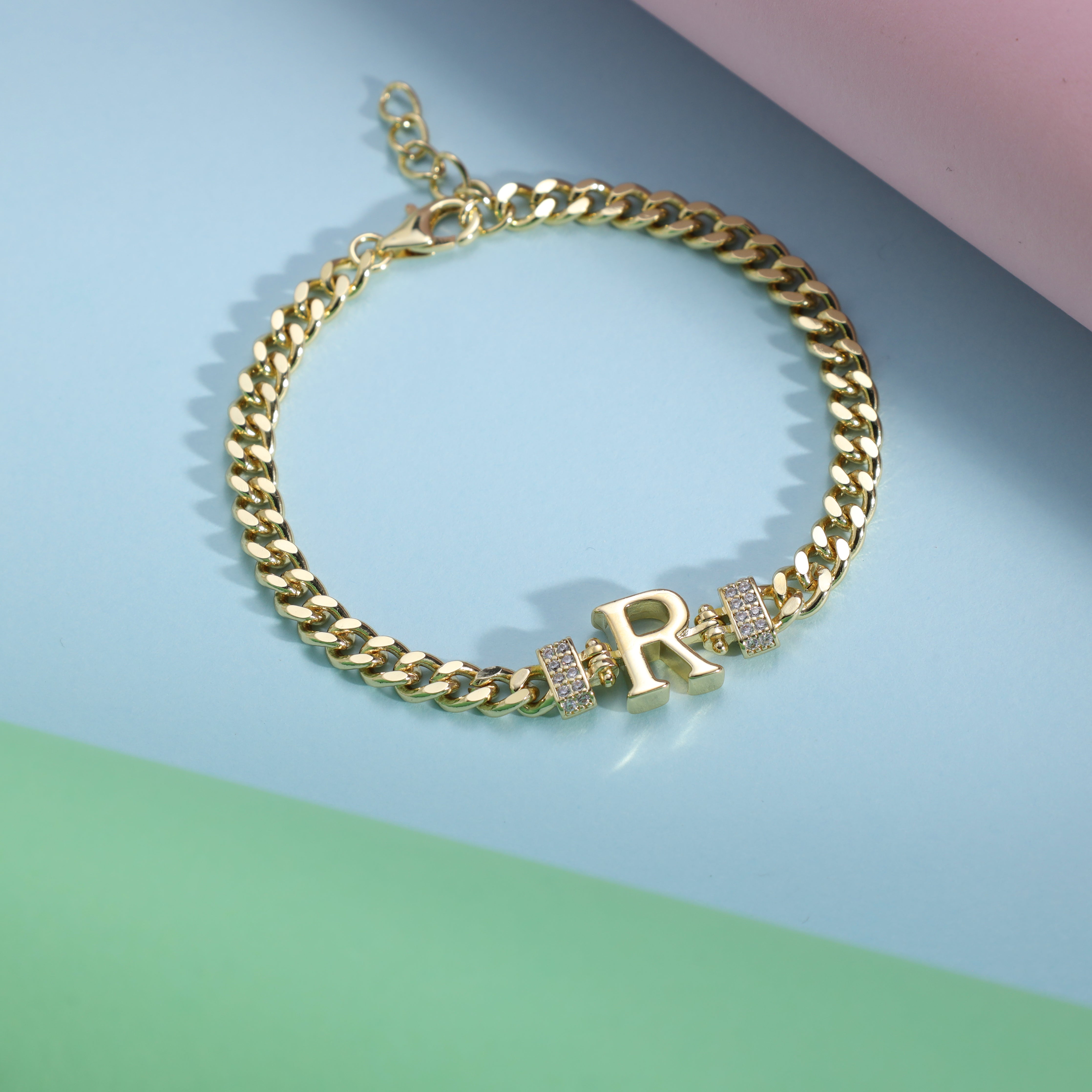 Damen Panzerkette Armband mit Buchstaben A-Z 18K Vergoldet - Taipan Schmuck