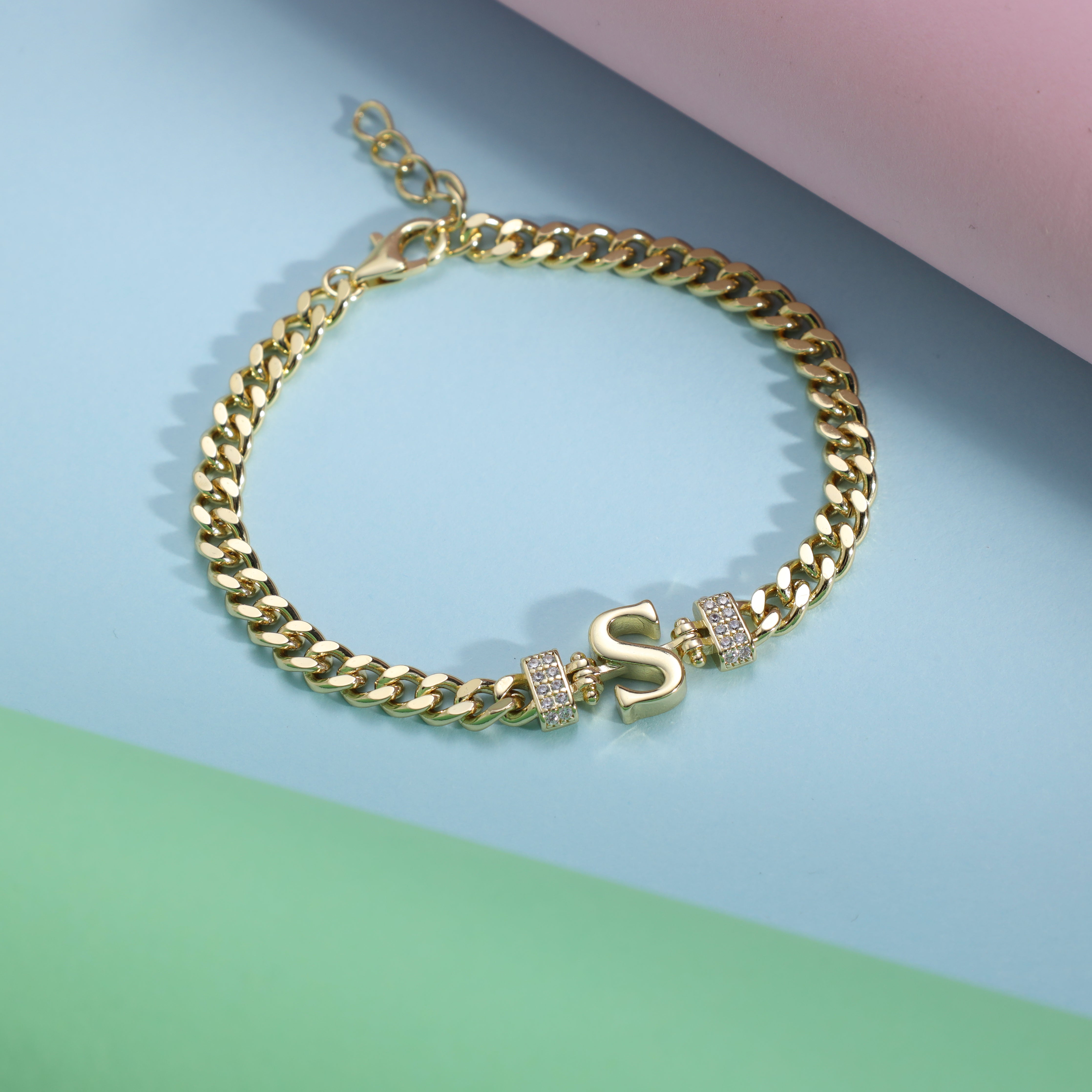 Damen Panzerkette Armband mit Buchstaben A-Z 18K Vergoldet - Taipan Schmuck