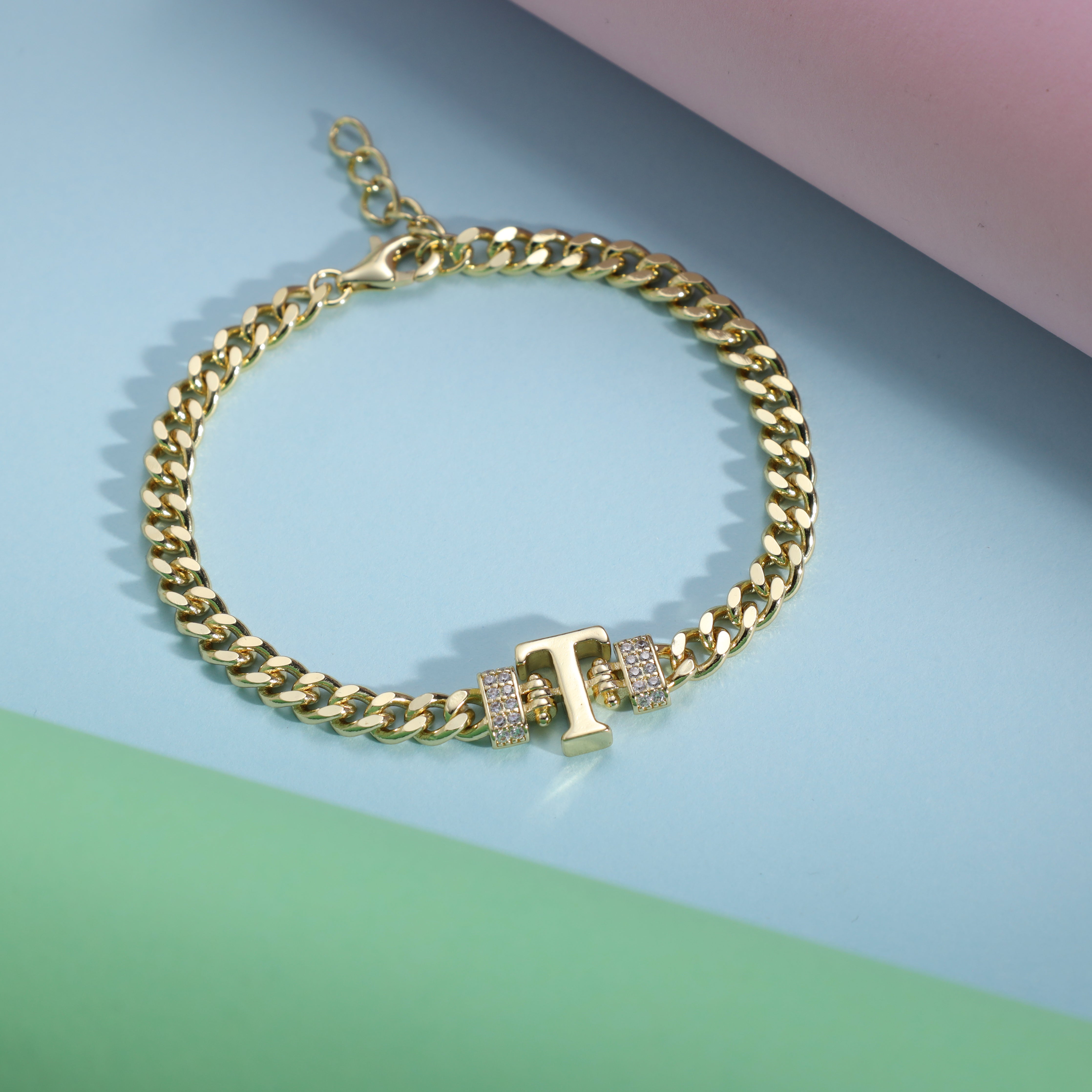 Damen Panzerkette Armband mit Buchstaben A-Z 18K Vergoldet - Taipan Schmuck