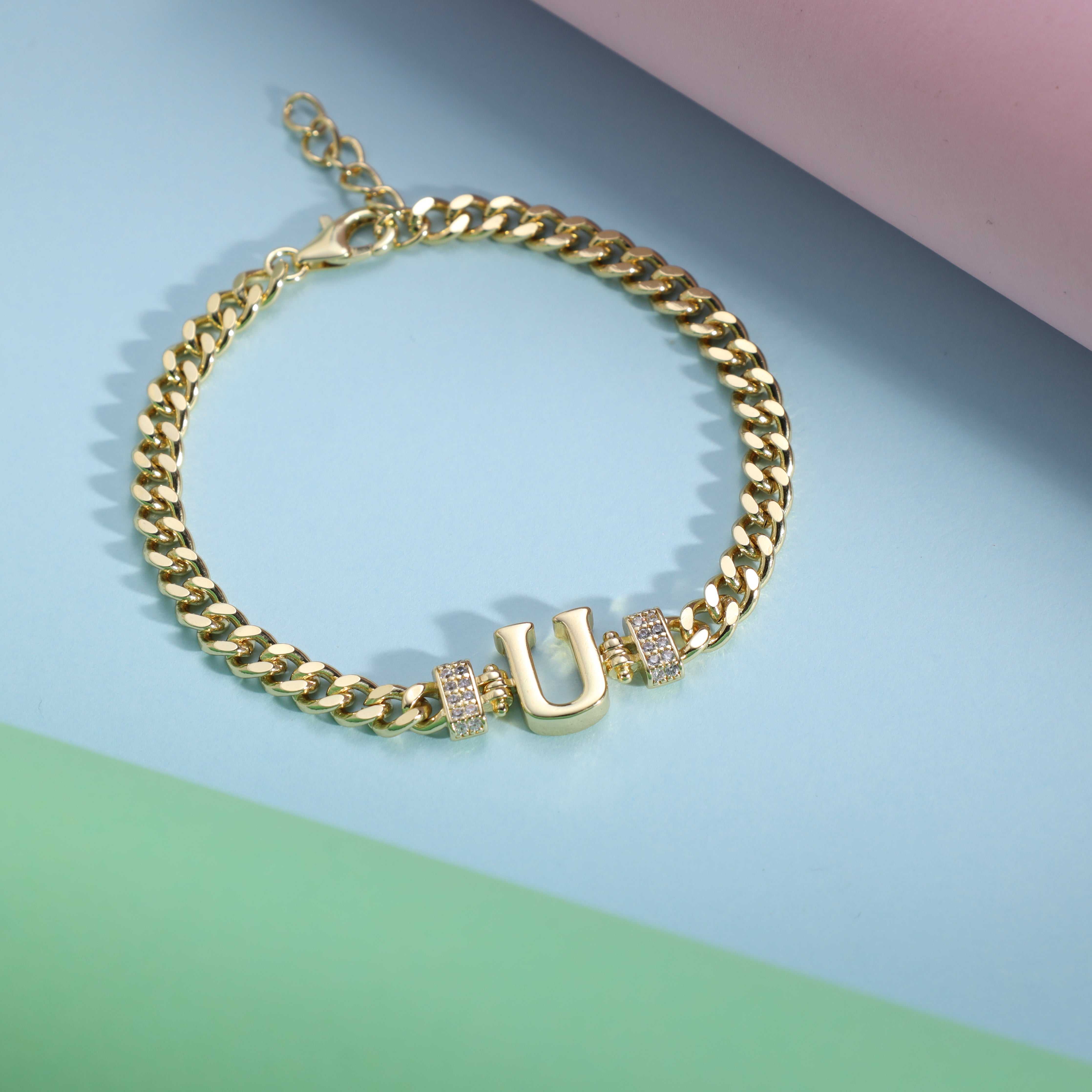 Damen Panzerkette Armband mit Buchstaben A-Z 18K Vergoldet - Taipan Schmuck