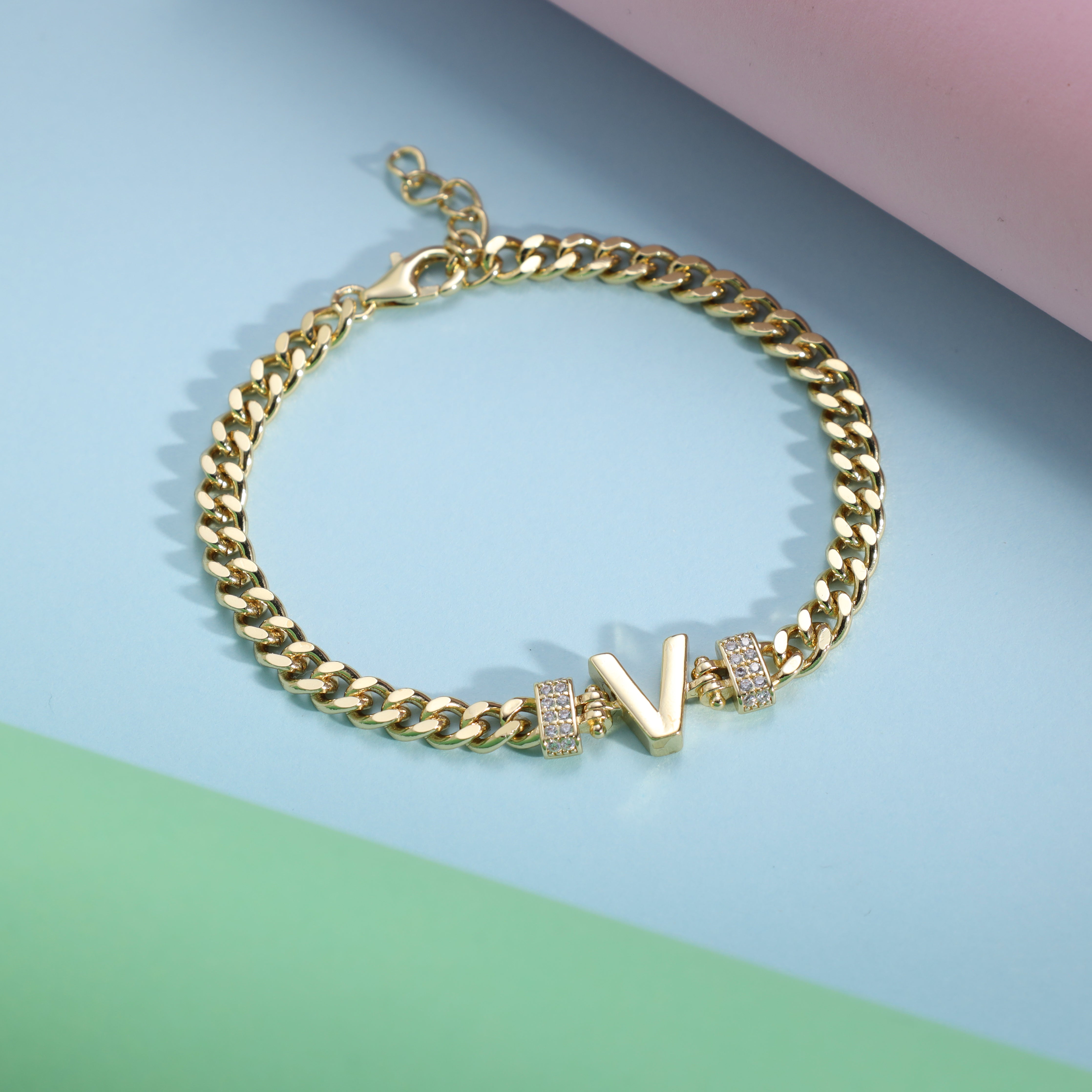 Damen Panzerkette Armband mit Buchstaben A-Z 18K Vergoldet - Taipan Schmuck