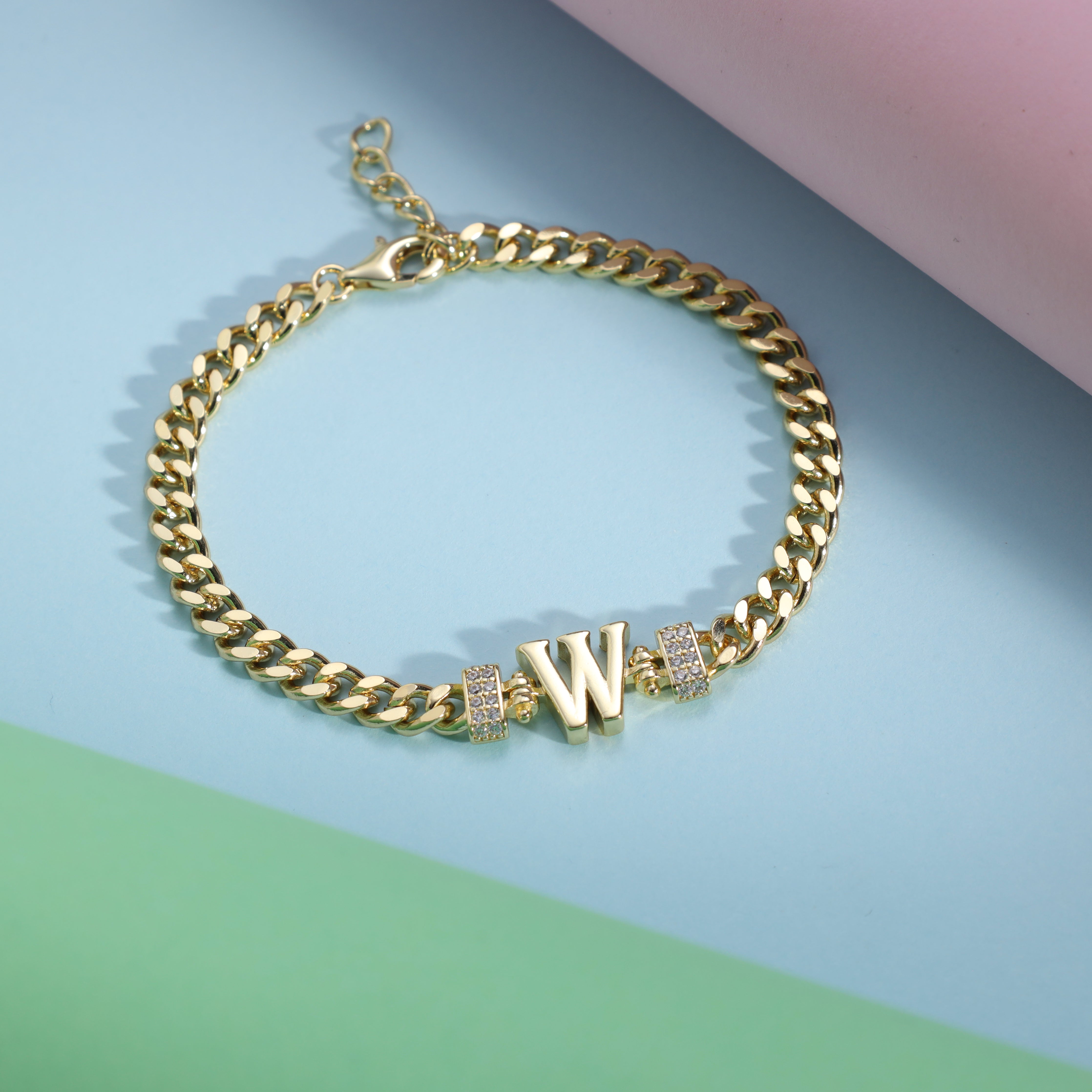 Damen Panzerkette Armband mit Buchstaben A-Z 18K Vergoldet - Taipan Schmuck