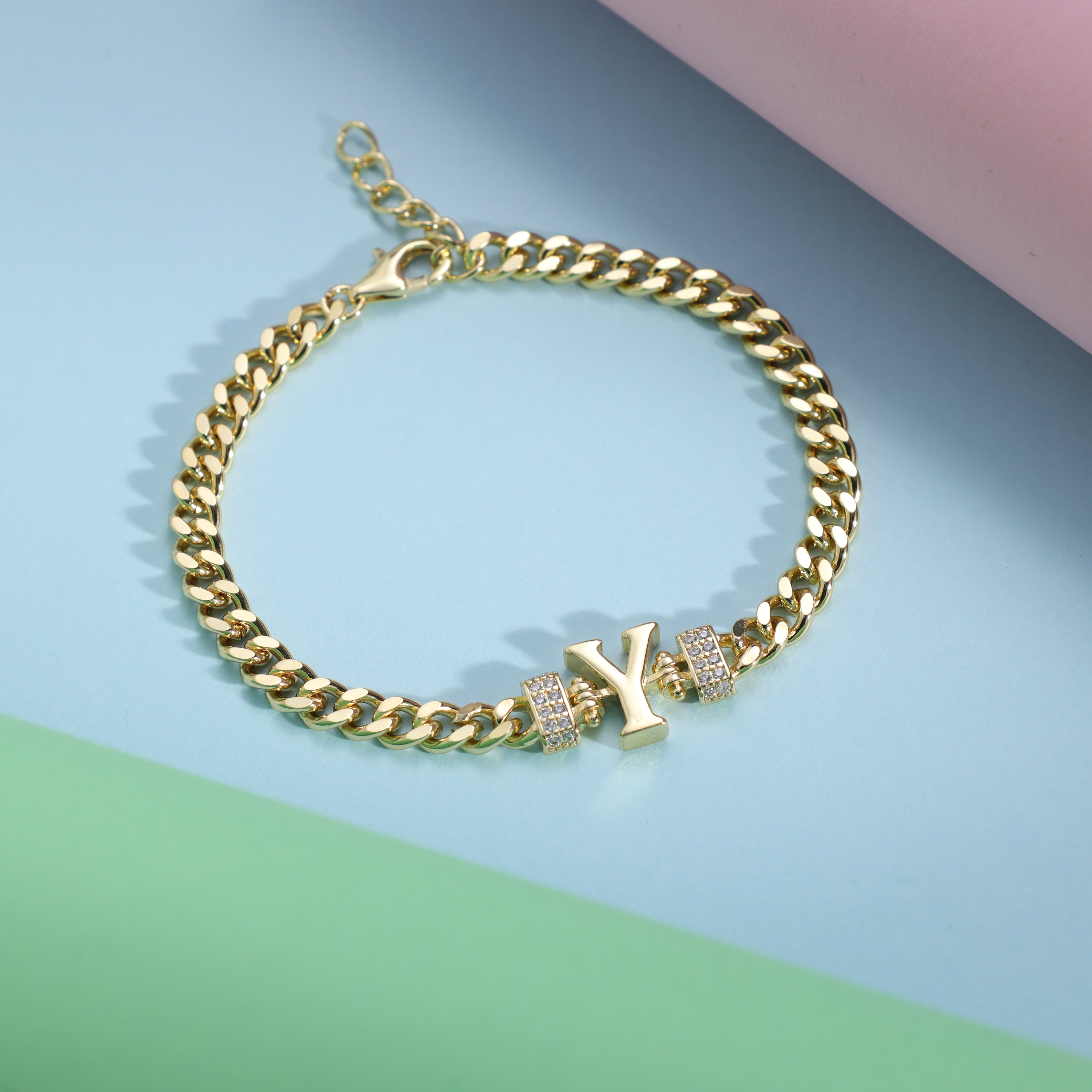 Damen Panzerkette Armband mit Buchstaben A-Z 18K Vergoldet - Taipan Schmuck