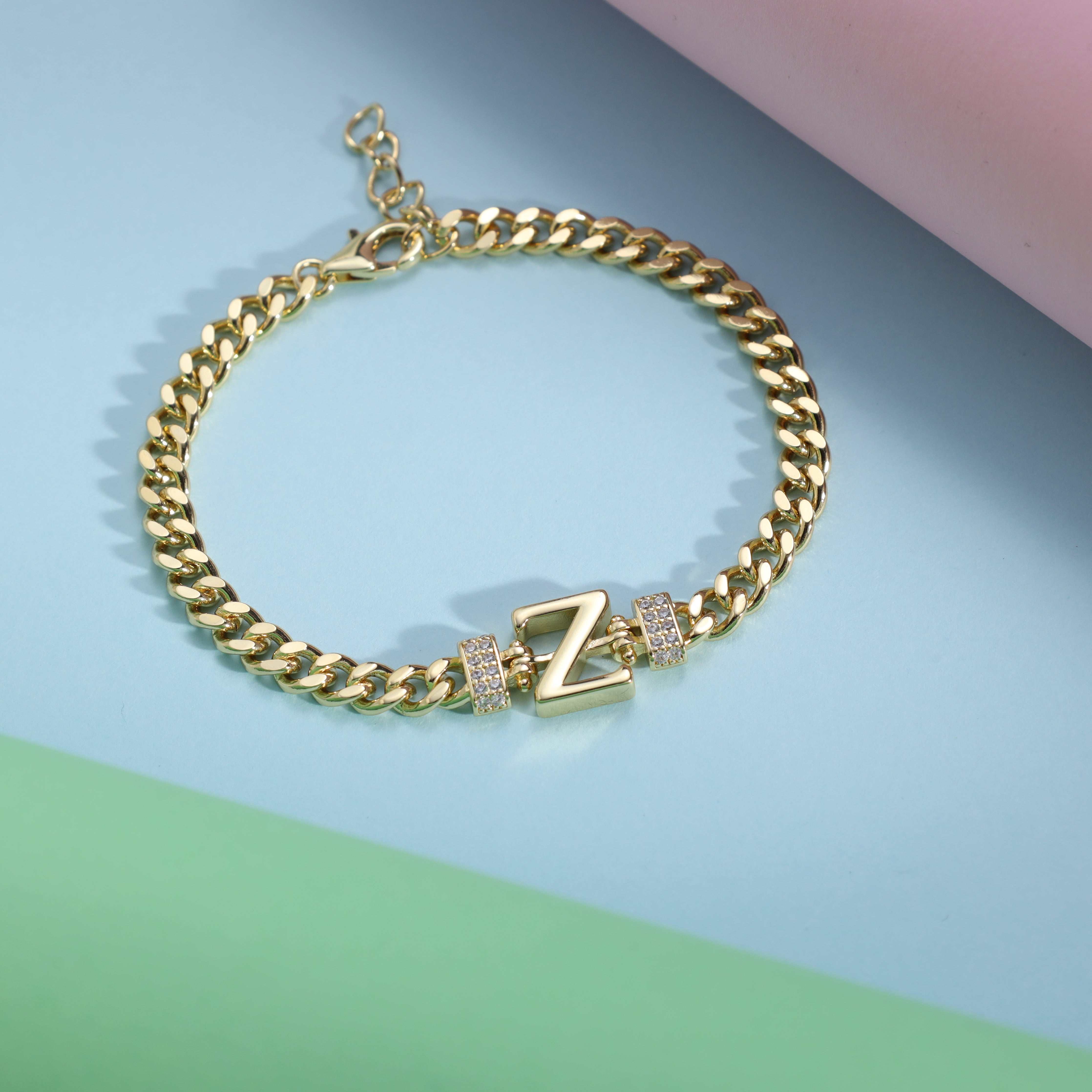 Damen Panzerkette Armband mit Buchstaben A-Z 18K Vergoldet - Taipan Schmuck