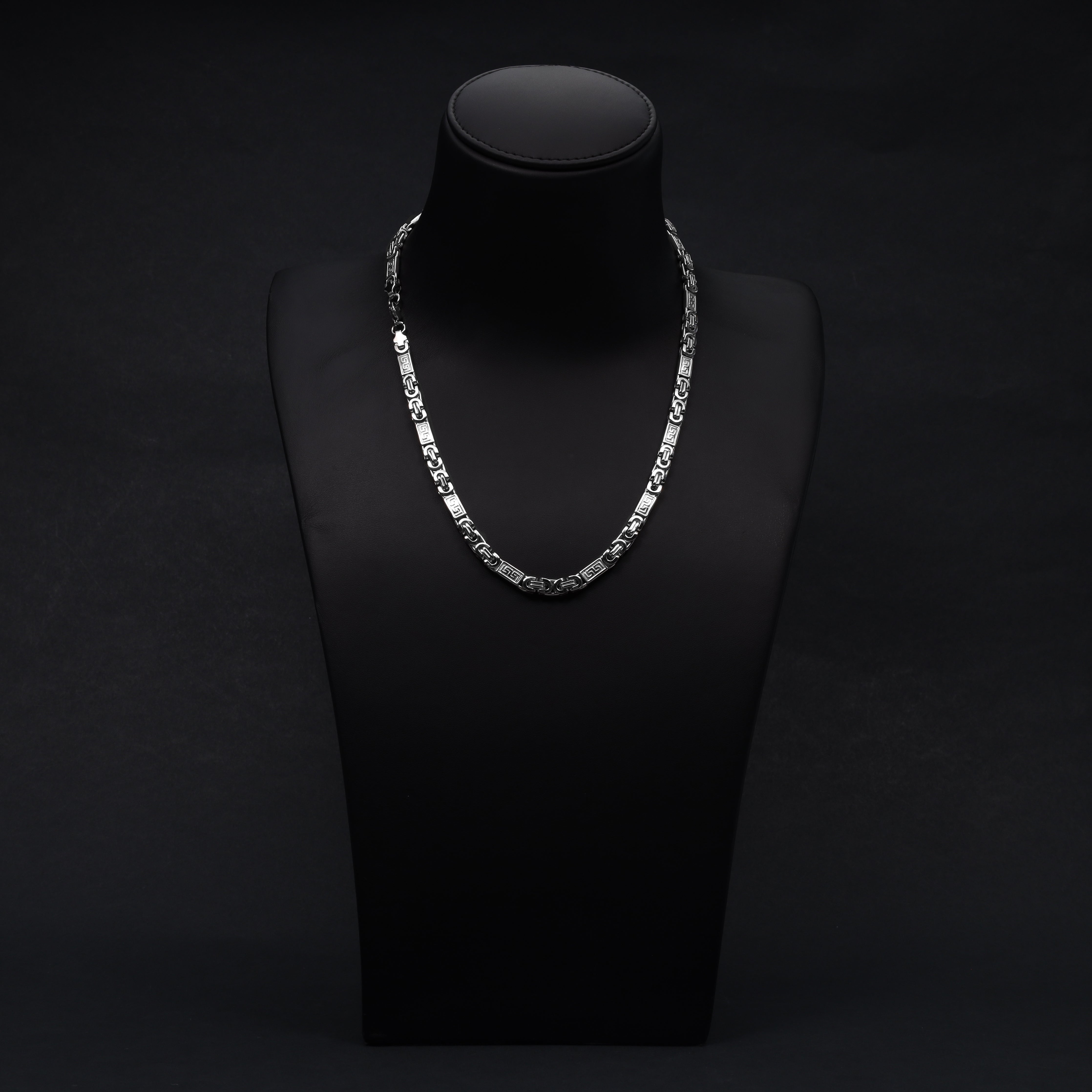 6mm Etrusker flache Königskette mit Blöcken 60cm aus Edelstahl - Taipan Schmuck