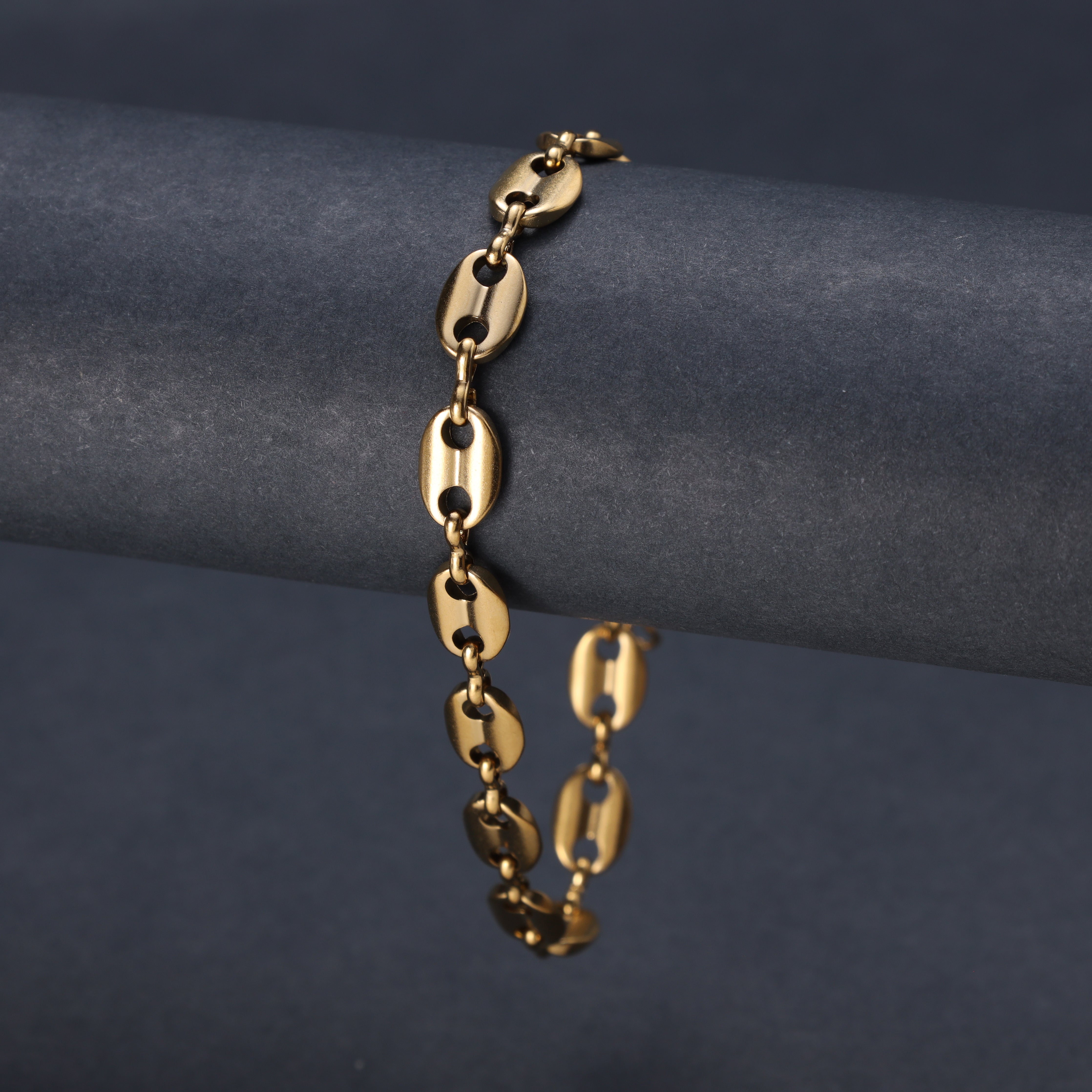 Bohnenkette Armband 8mm aus Edelstahl 18K Vergoldet - Taipan Schmuck