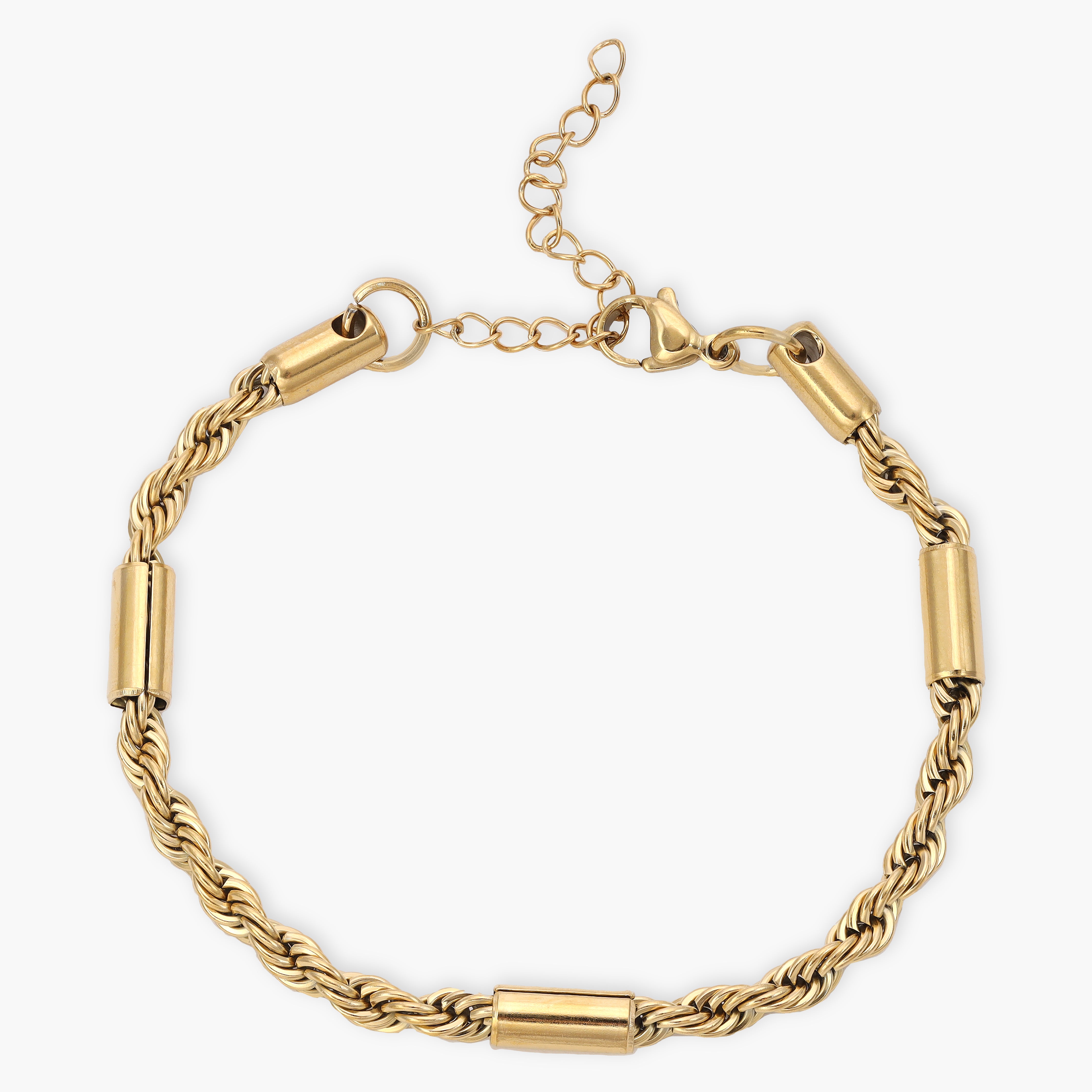 Bullet + Rope Armband 5mm aus Edelstahl 18K Vergoldet - Taipan Schmuck