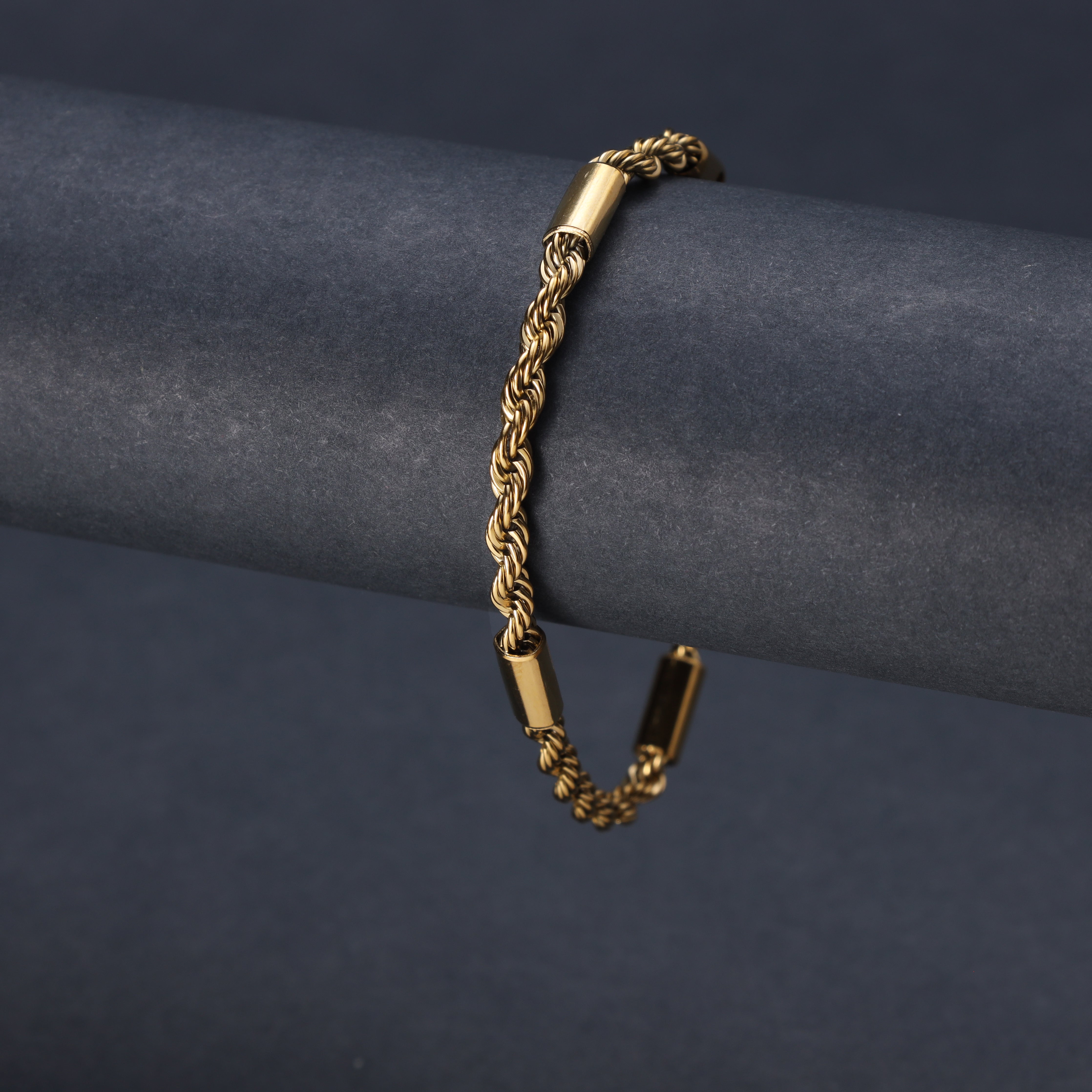 Bullet + Rope Armband 5mm aus Edelstahl 18K Vergoldet - Taipan Schmuck