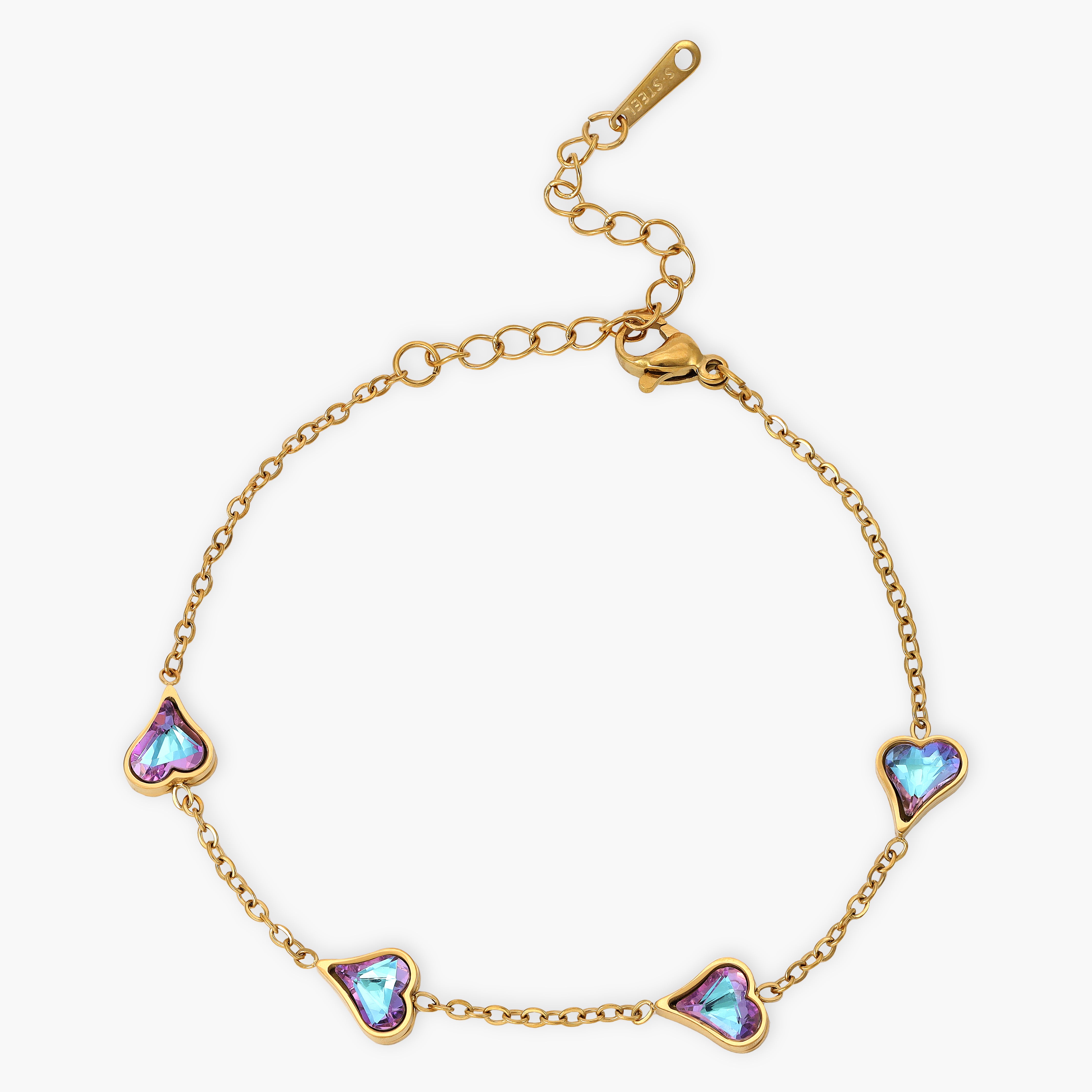 Damen Ankerkette Armband mit hertz 1mm aus Edelstahl 18K Vergoldet - Taipan Schmuck