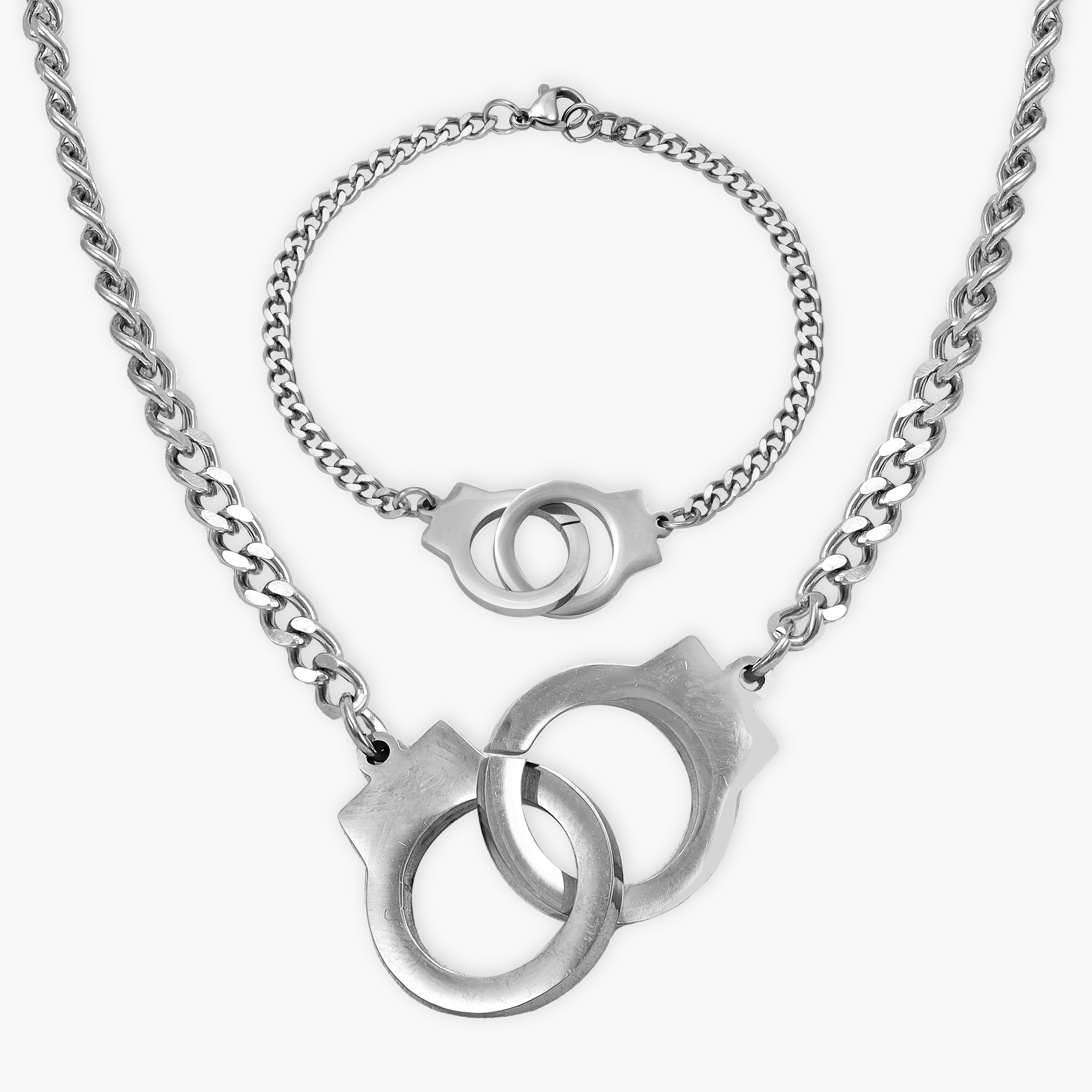 SET Panzerkette + armbander mit handcuff anhanger 4mm aus Edelstahl - Taipan Schmuck