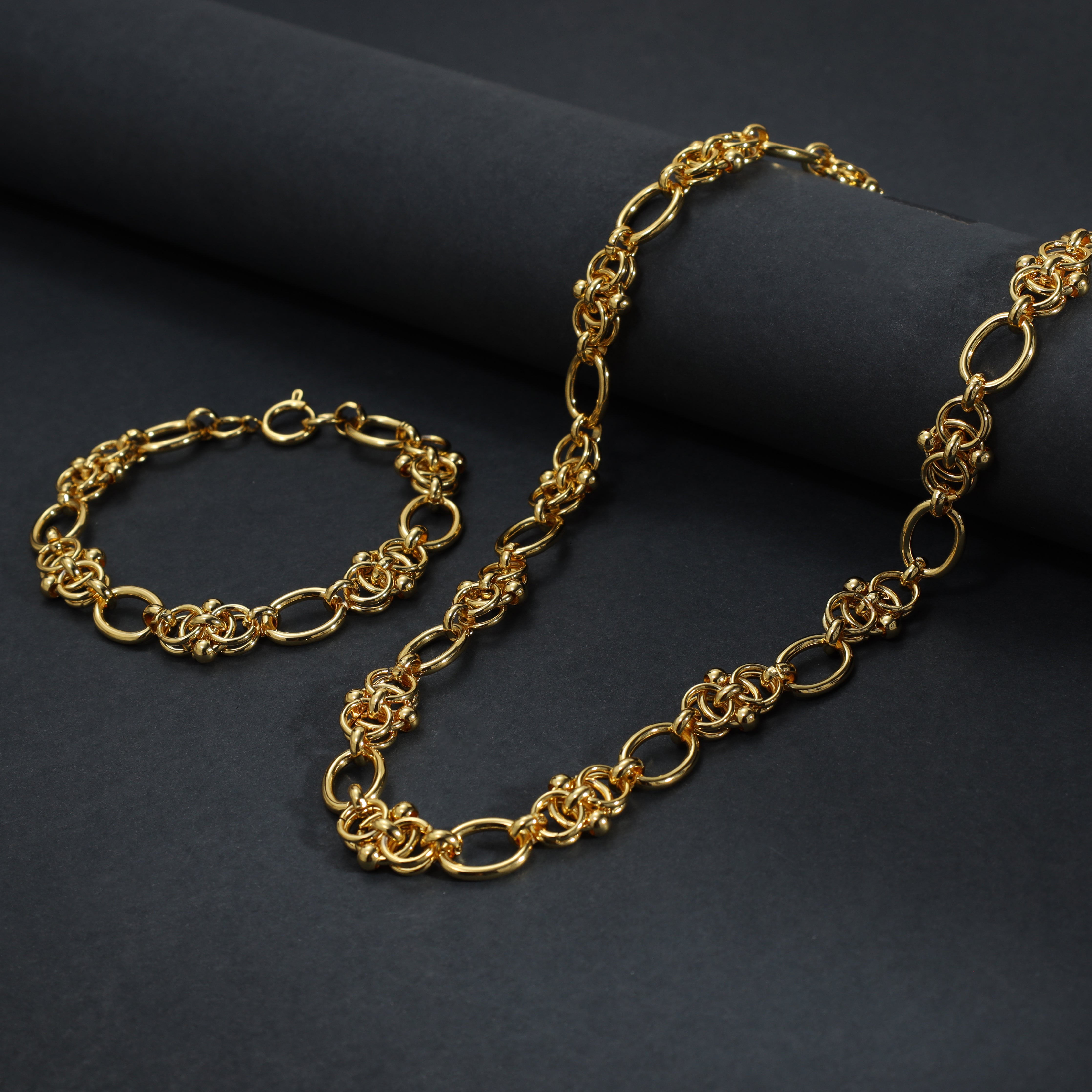 SET Kette + armbander 10mm aus Edelstahl 18K Vergoldet - Taipan Schmuck