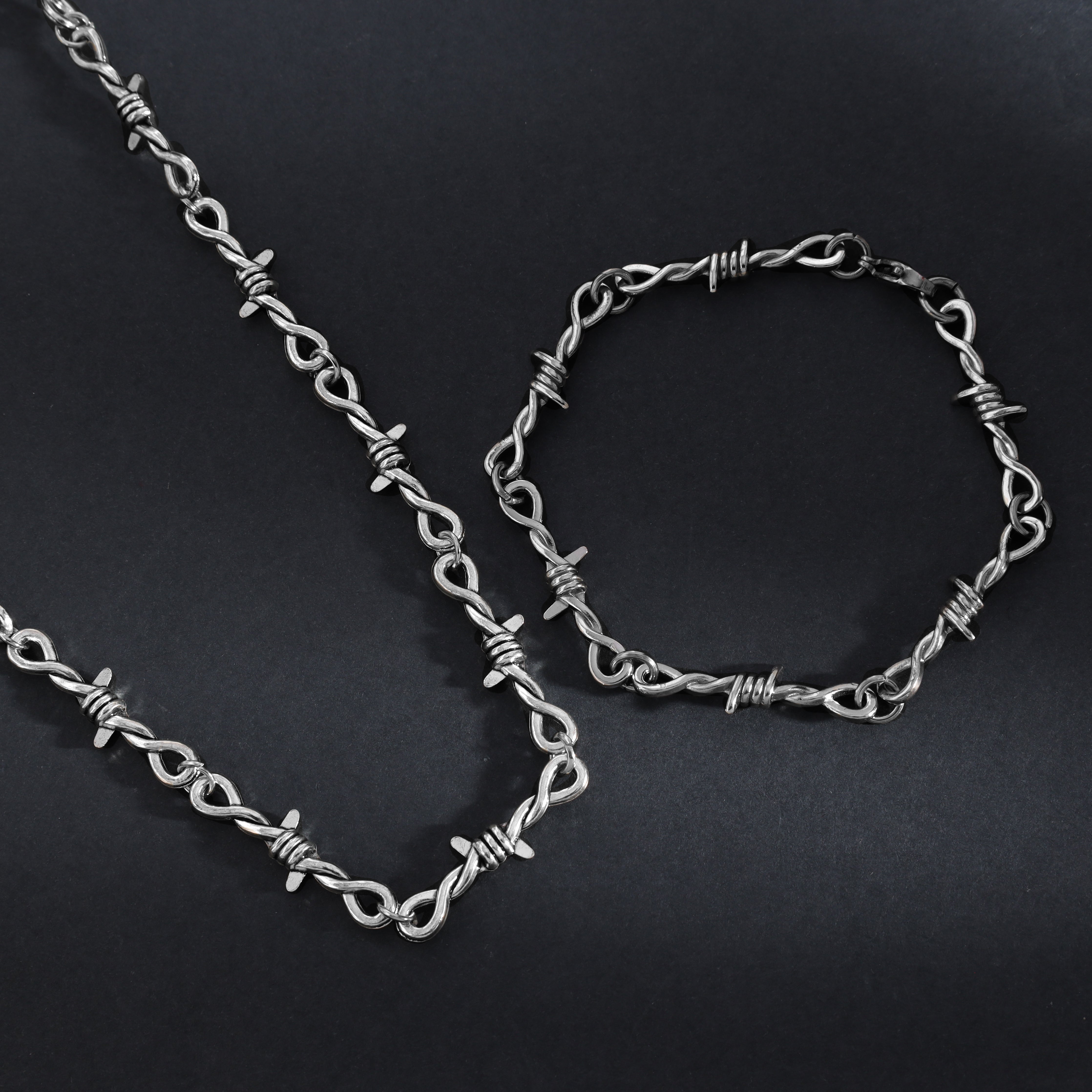 SET Barb wire kette + armbander 9mm aus Edelstahl - Taipan Schmuck