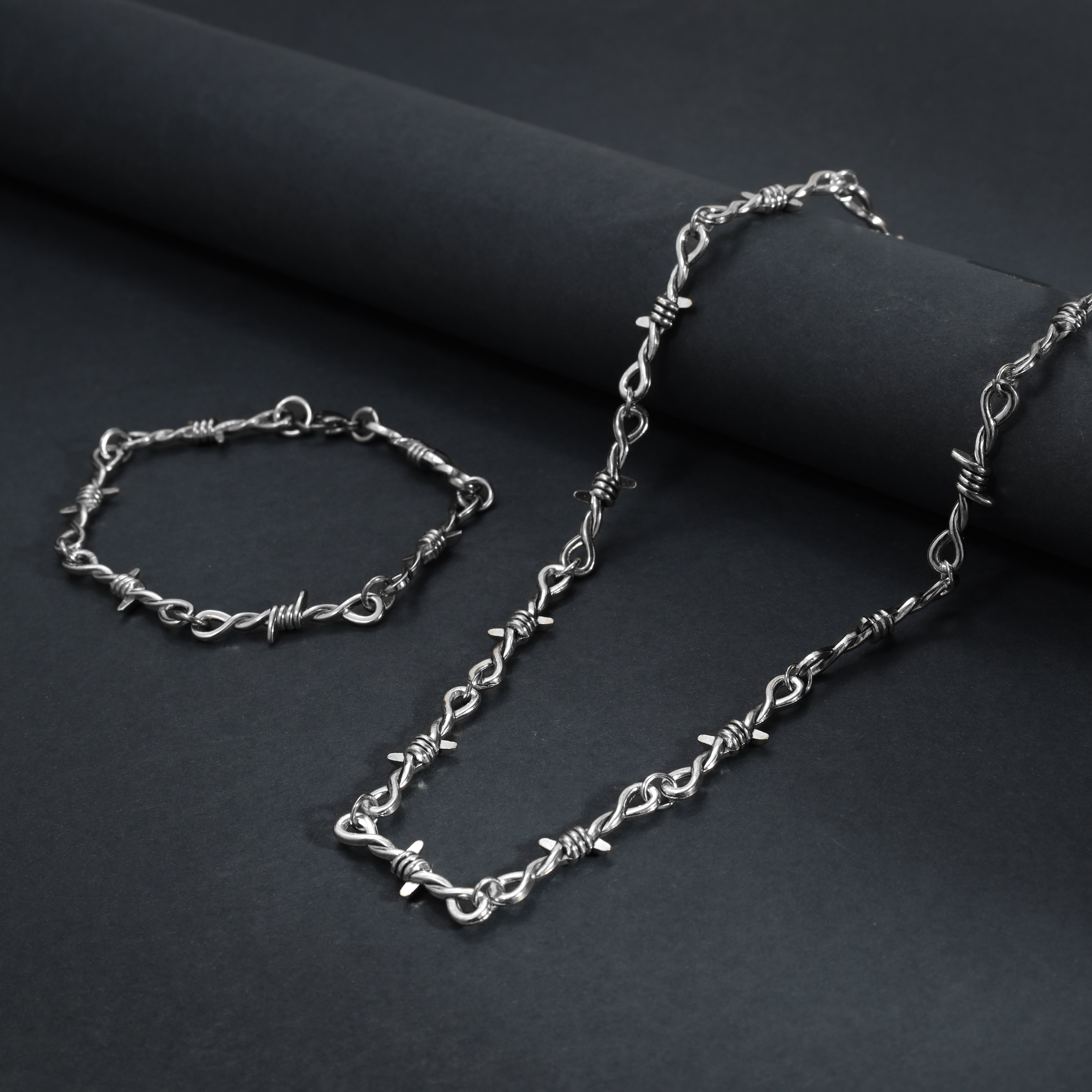SET Barb wire kette + armbander 9mm aus Edelstahl - Taipan Schmuck