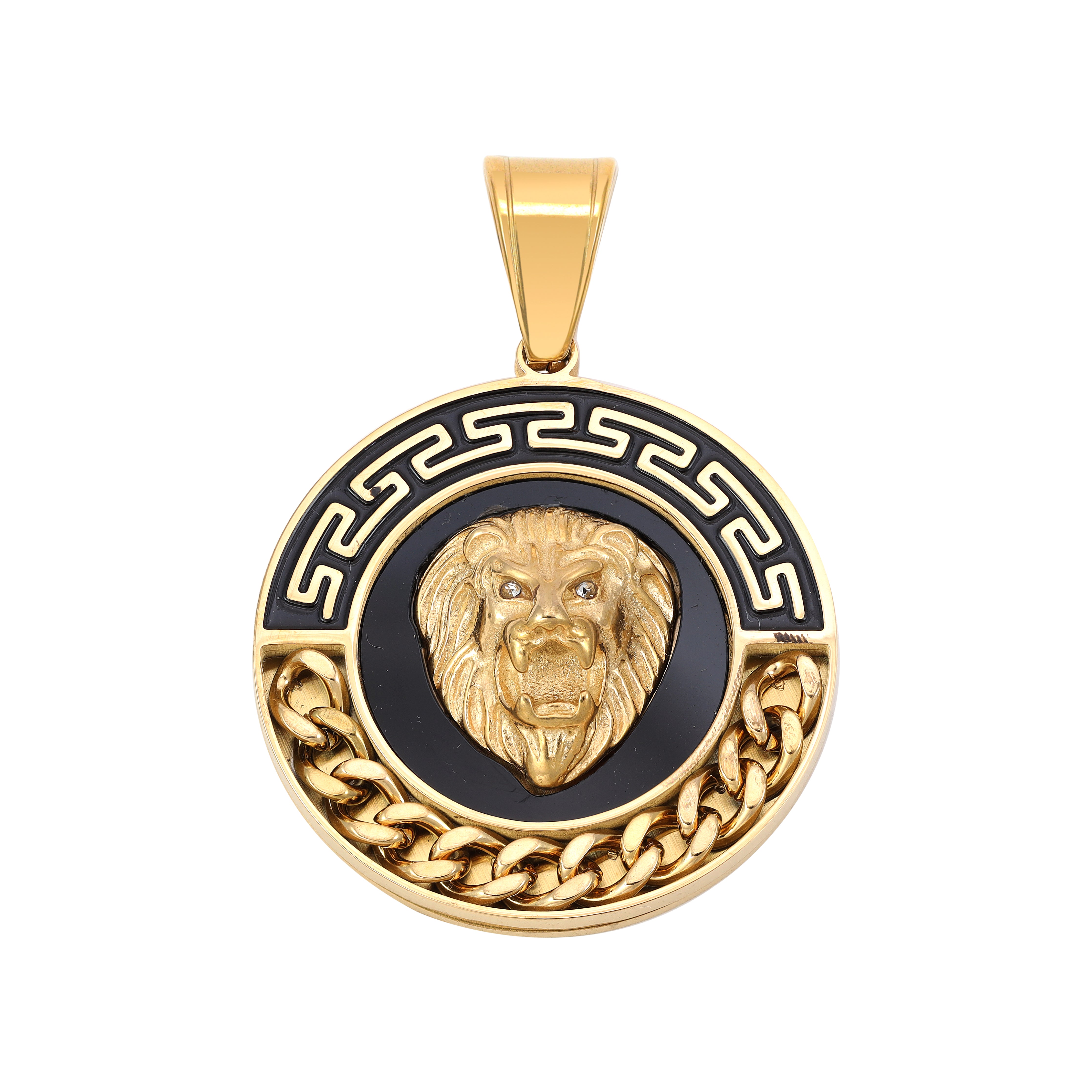 Löwe Anhänger mit Greek Design aus Edelstahl 18K Vergoldet - Taipan Schmuck
