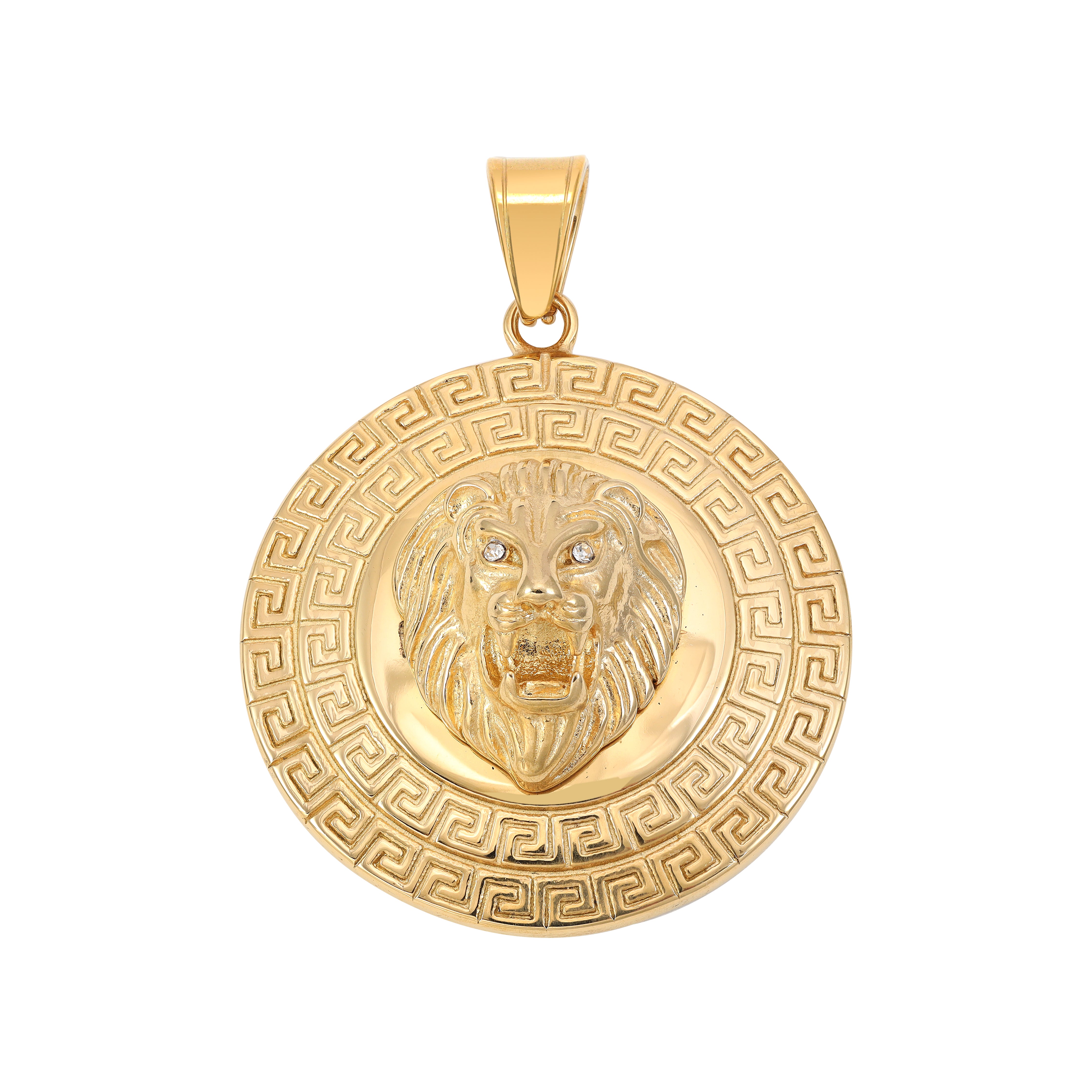 Löwe Anhänger mit Greek Design aus Edelstahl 18K Vergoldet - Taipan Schmuck