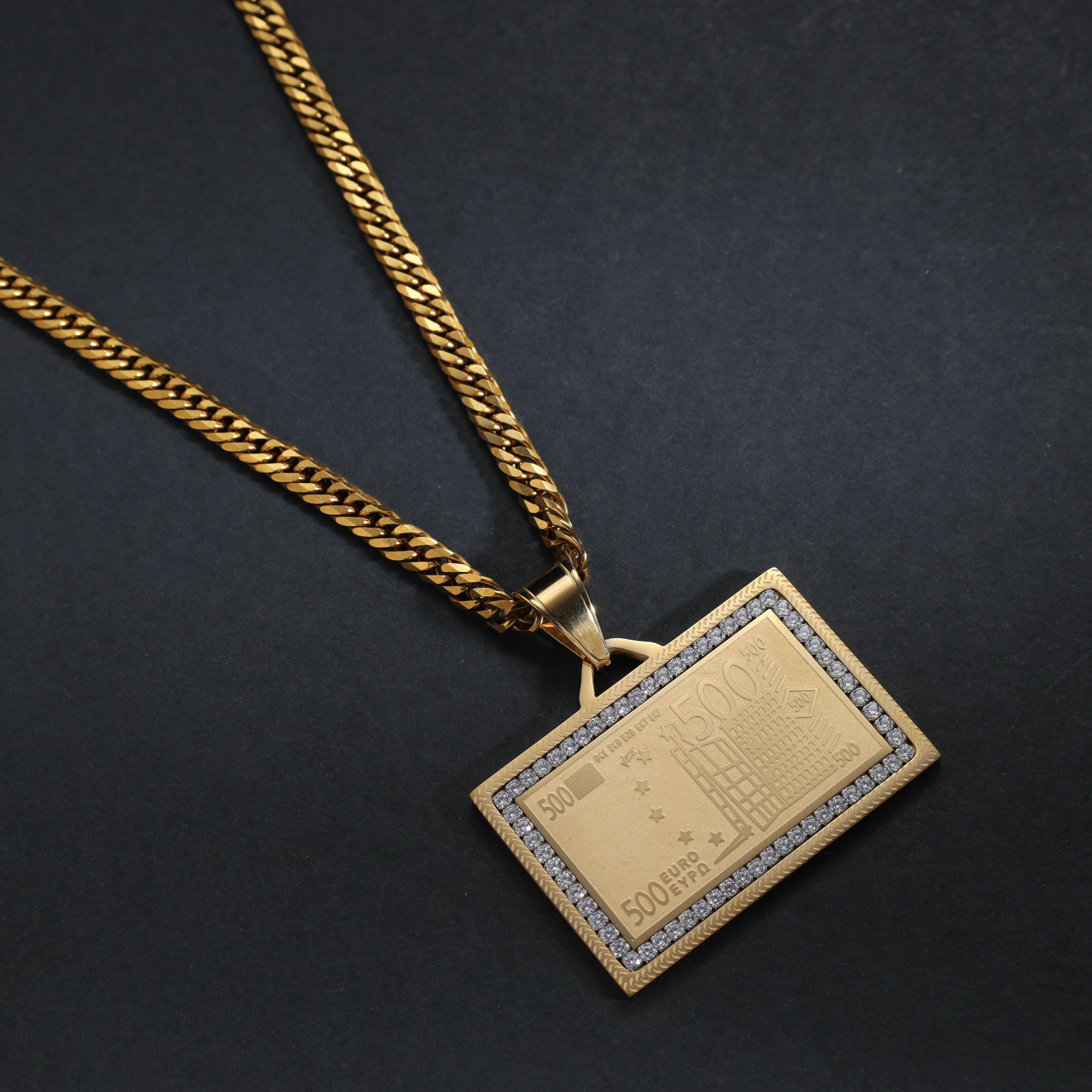 500 Euro Schein Anhänger aus Edelstahl 18K Vergoldet - Taipan Schmuck