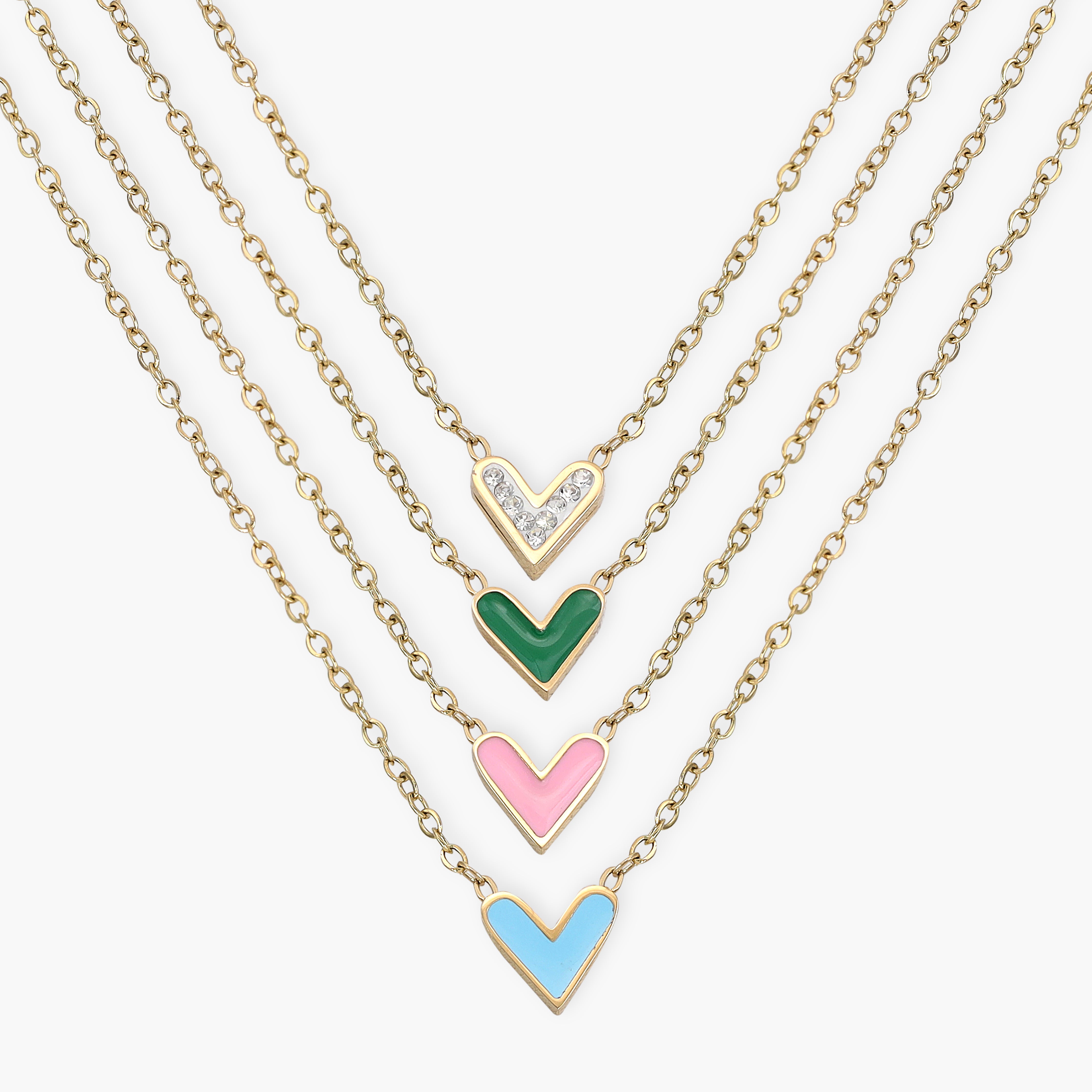 Layering Damen Ankerkette mit hertz aus Edelstahl 18K Vergoldet - Taipan Schmuck