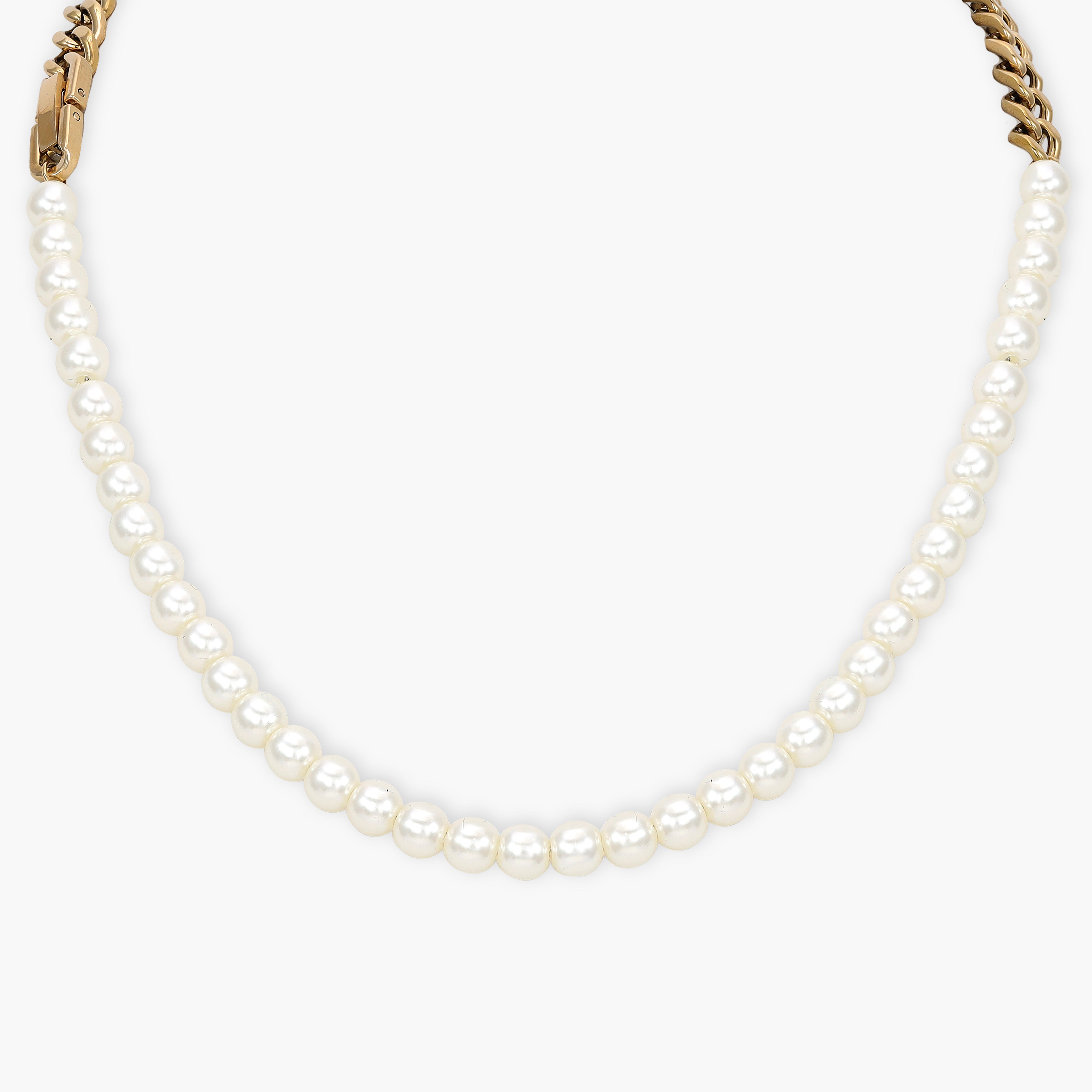 Damen Panzerkette mit pearl 6mm aus Edelstahl 18K Vergoldet - Taipan Schmuck