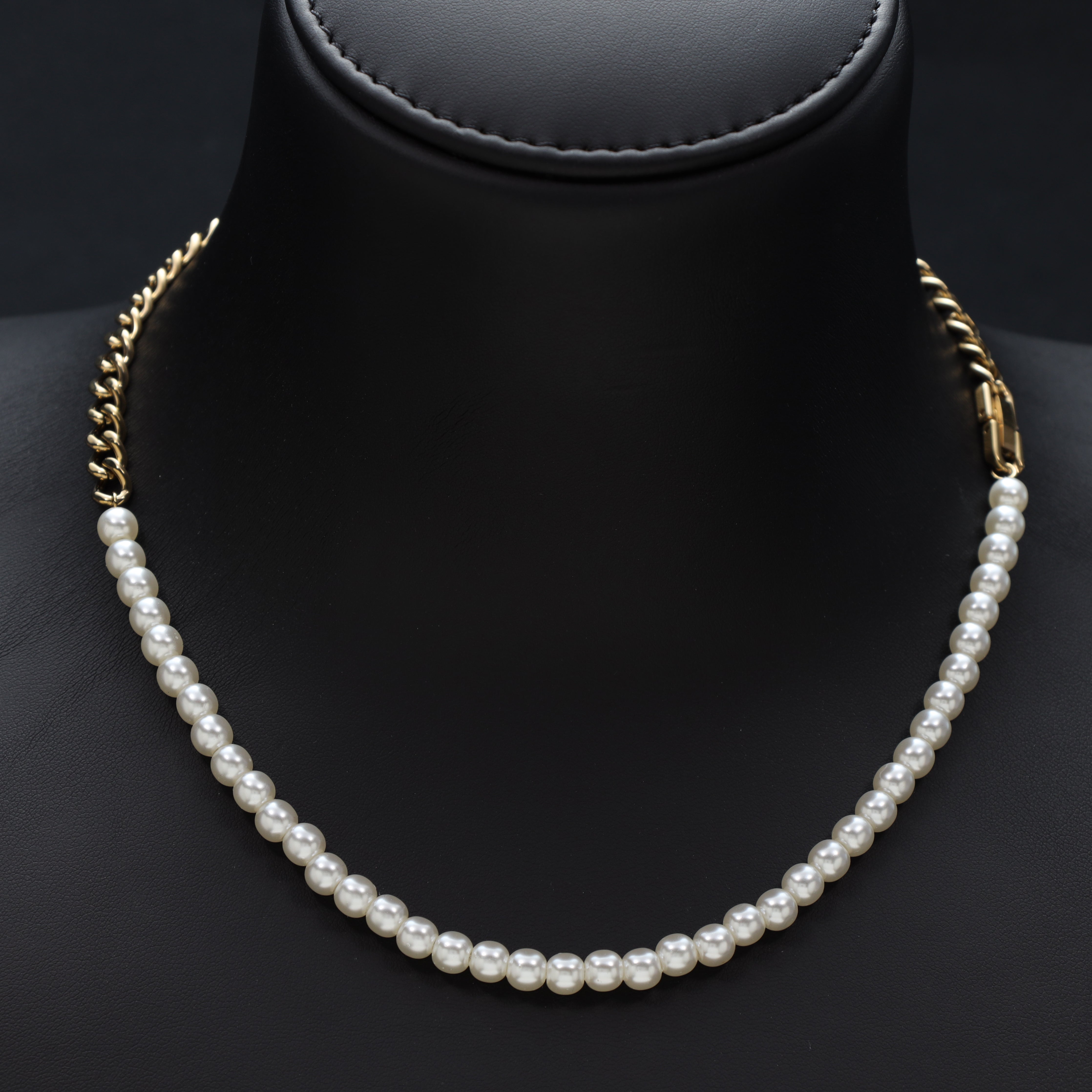 Damen Panzerkette mit pearl 6mm aus Edelstahl 18K Vergoldet - Taipan Schmuck