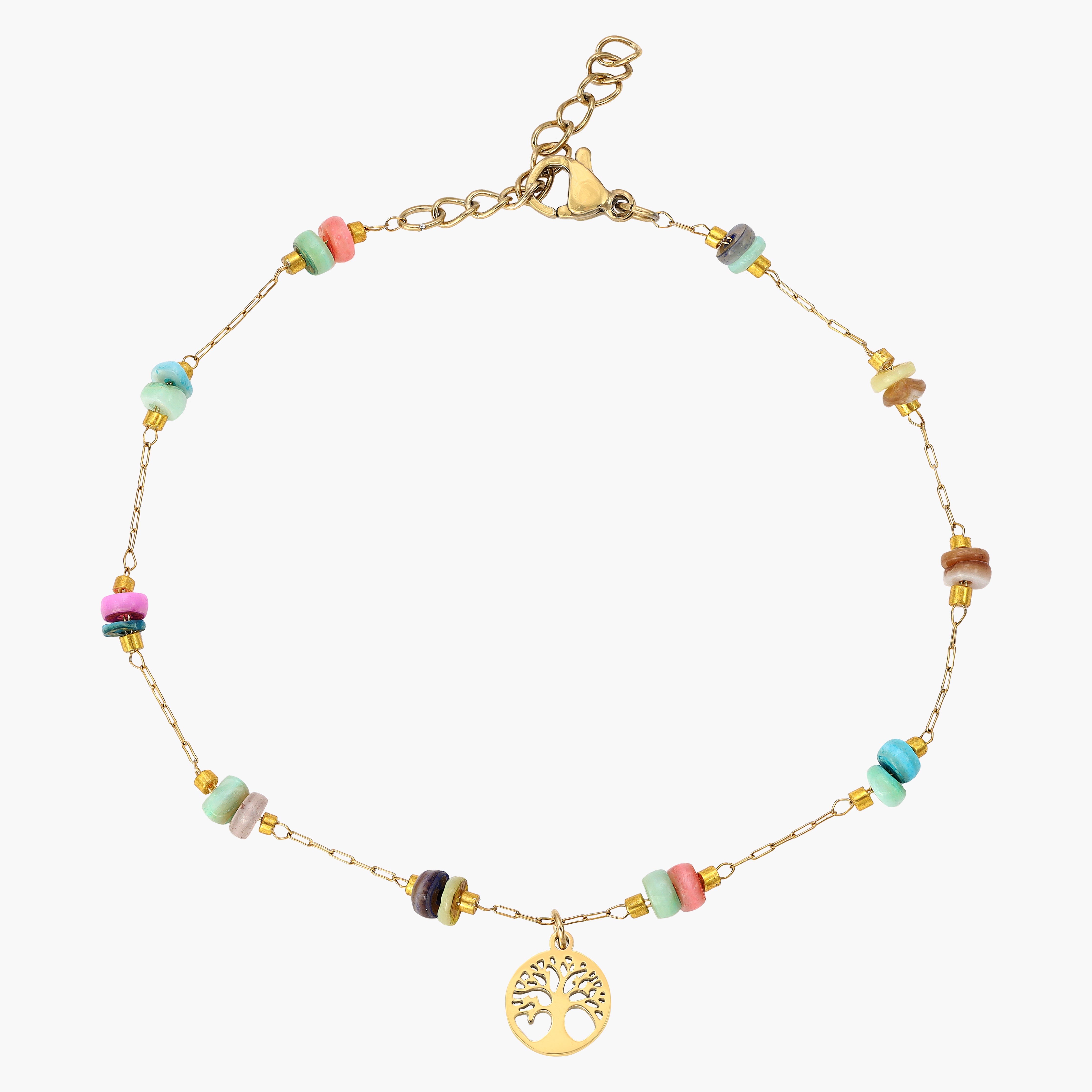 Damen Ankerkette Armband mit Baum des Lebens aus Edelstahl 18K Vergoldet - Taipan Schmuck