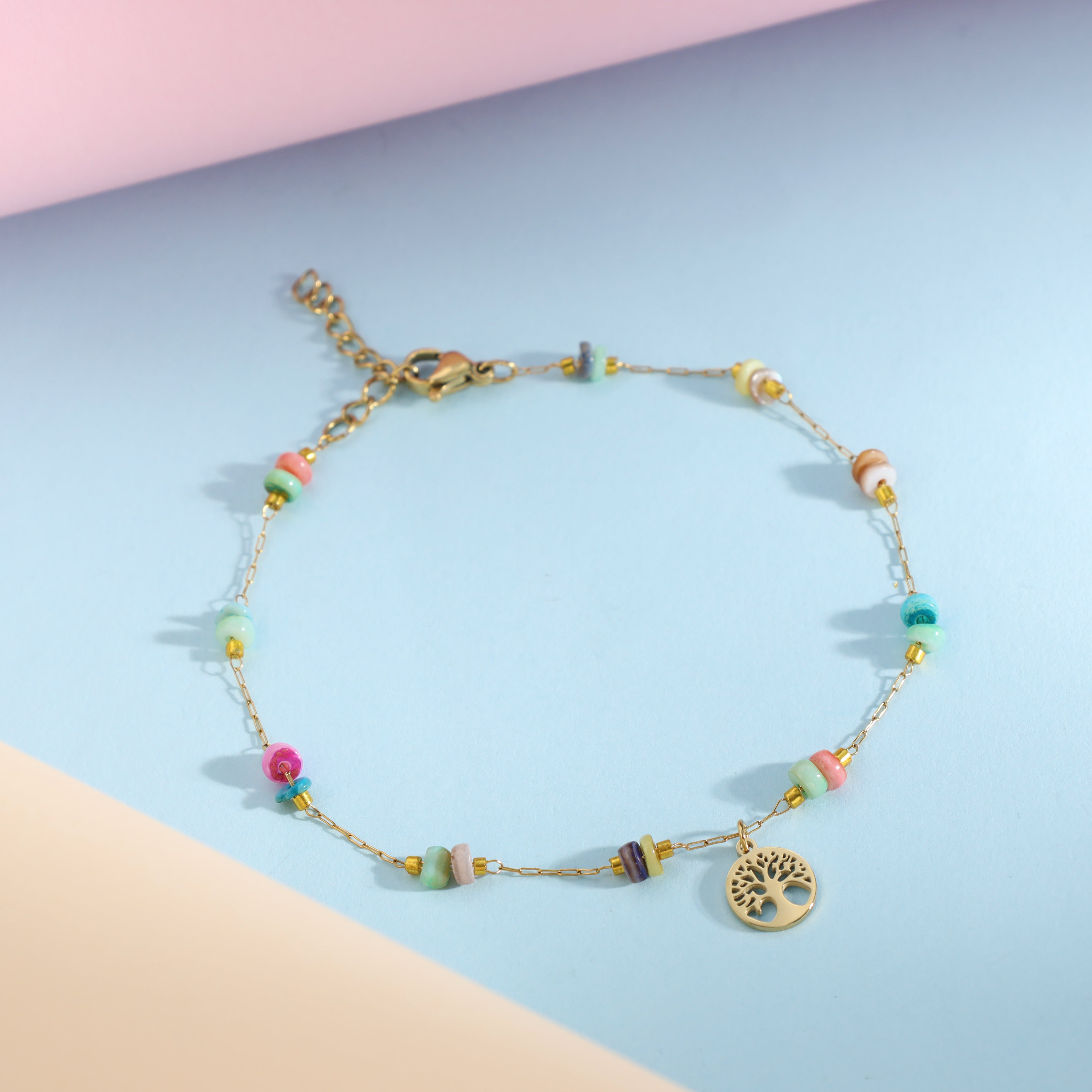 Damen Ankerkette Armband mit Baum des Lebens aus Edelstahl 18K Vergoldet - Taipan Schmuck