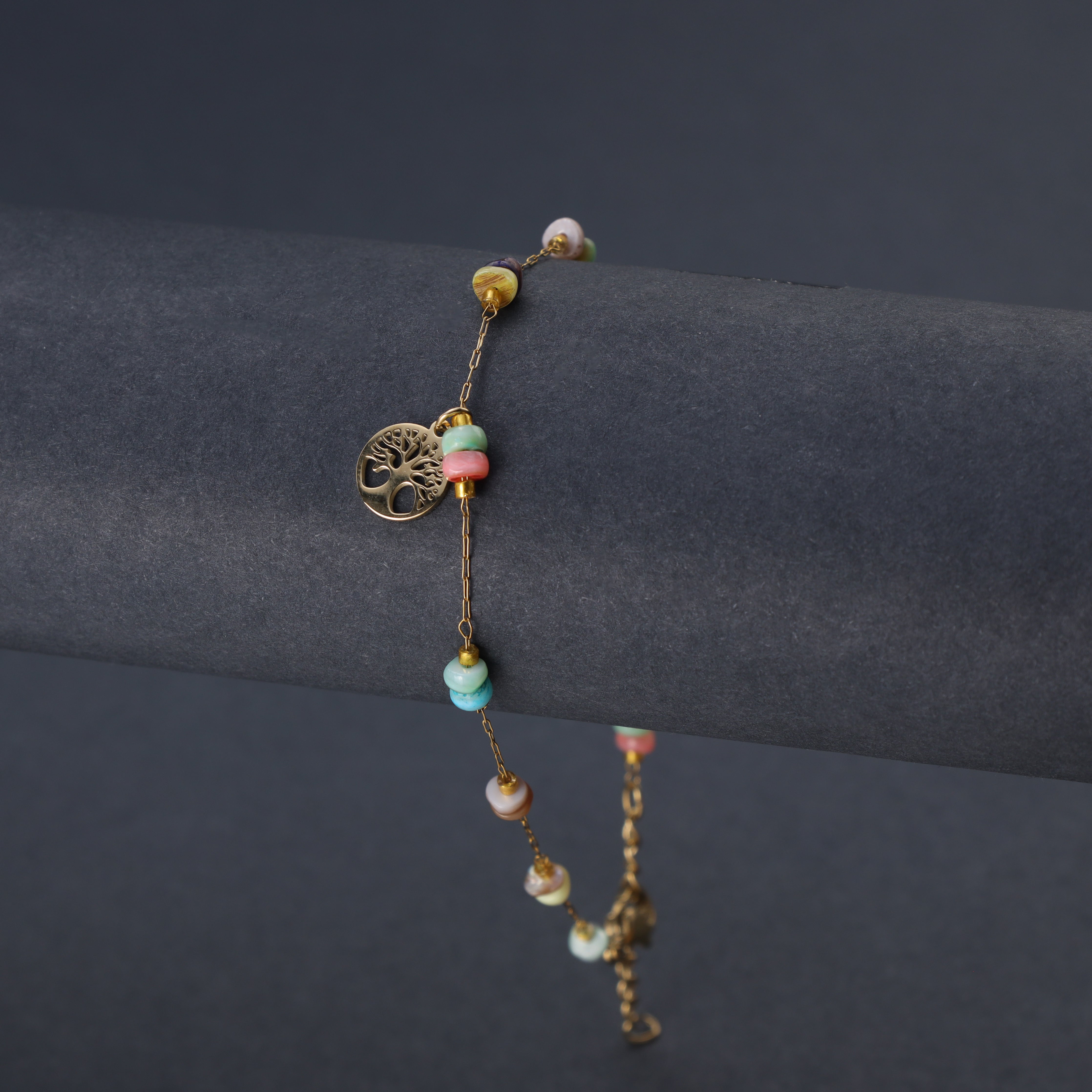 Damen Ankerkette Armband mit Baum des Lebens aus Edelstahl 18K Vergoldet - Taipan Schmuck