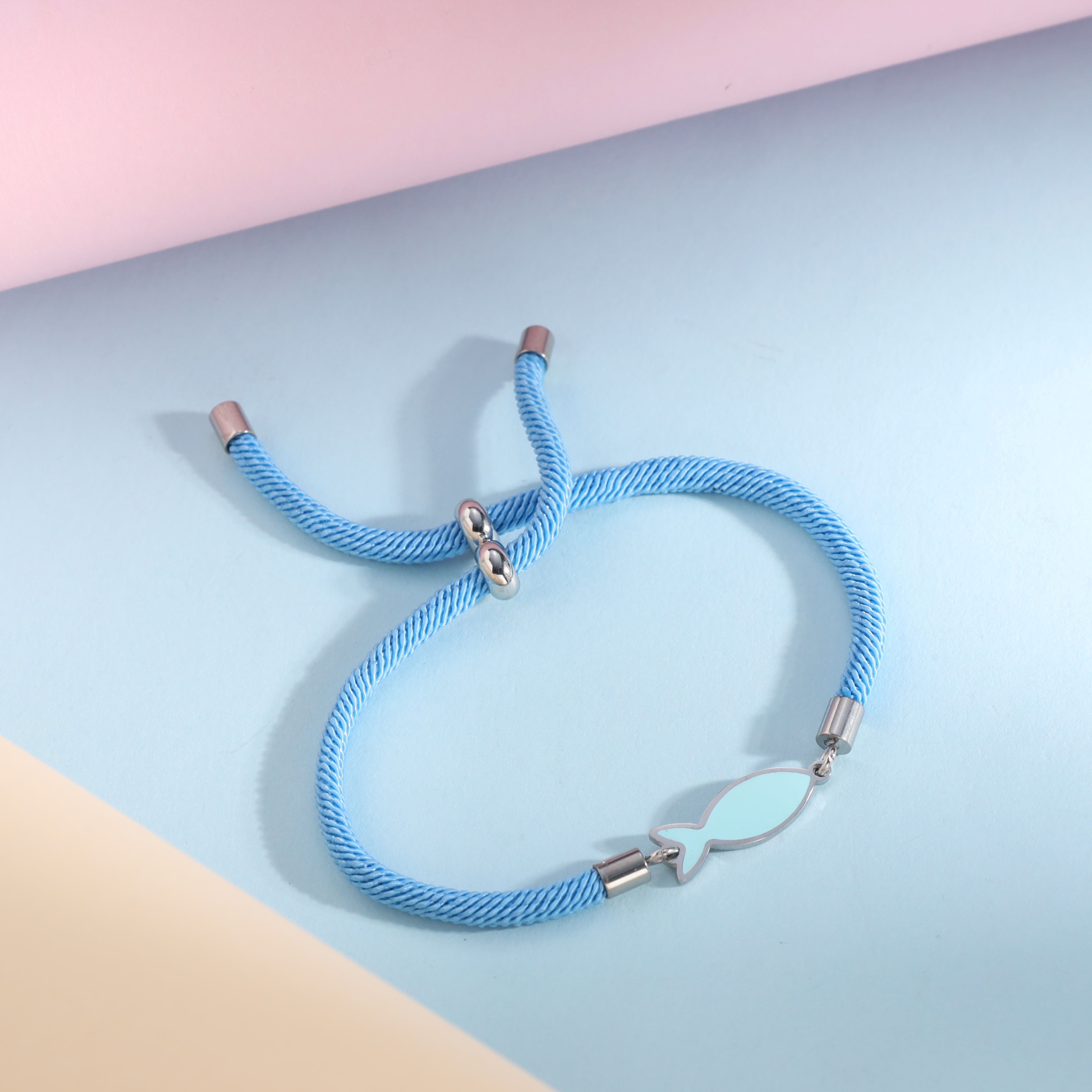 Armband Fisch Symbol blau aus Nylon / Edelstahl - Taipan Schmuck