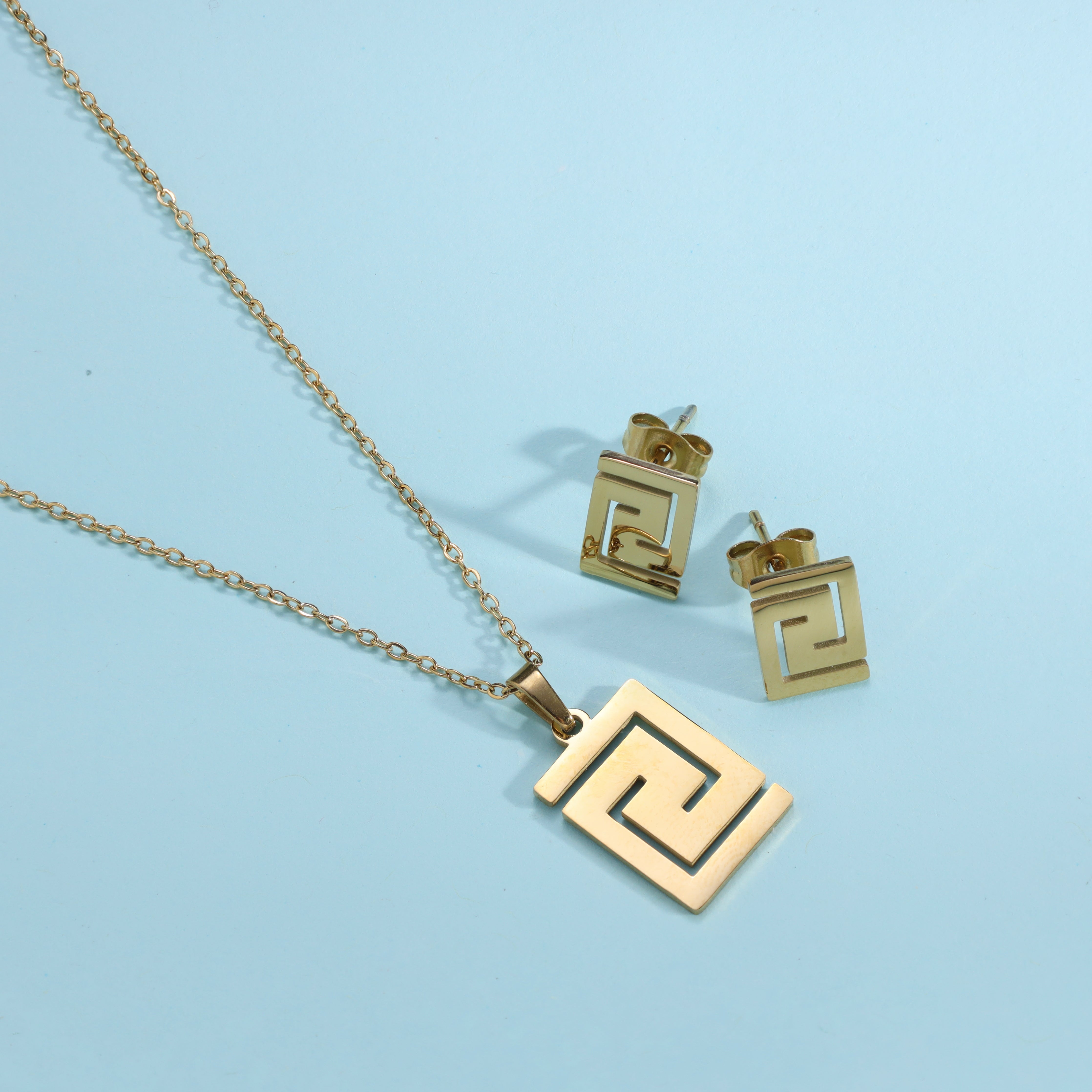 Damen Set Halskette und Ohrringe aus Edelstahl 18K Vergoldet