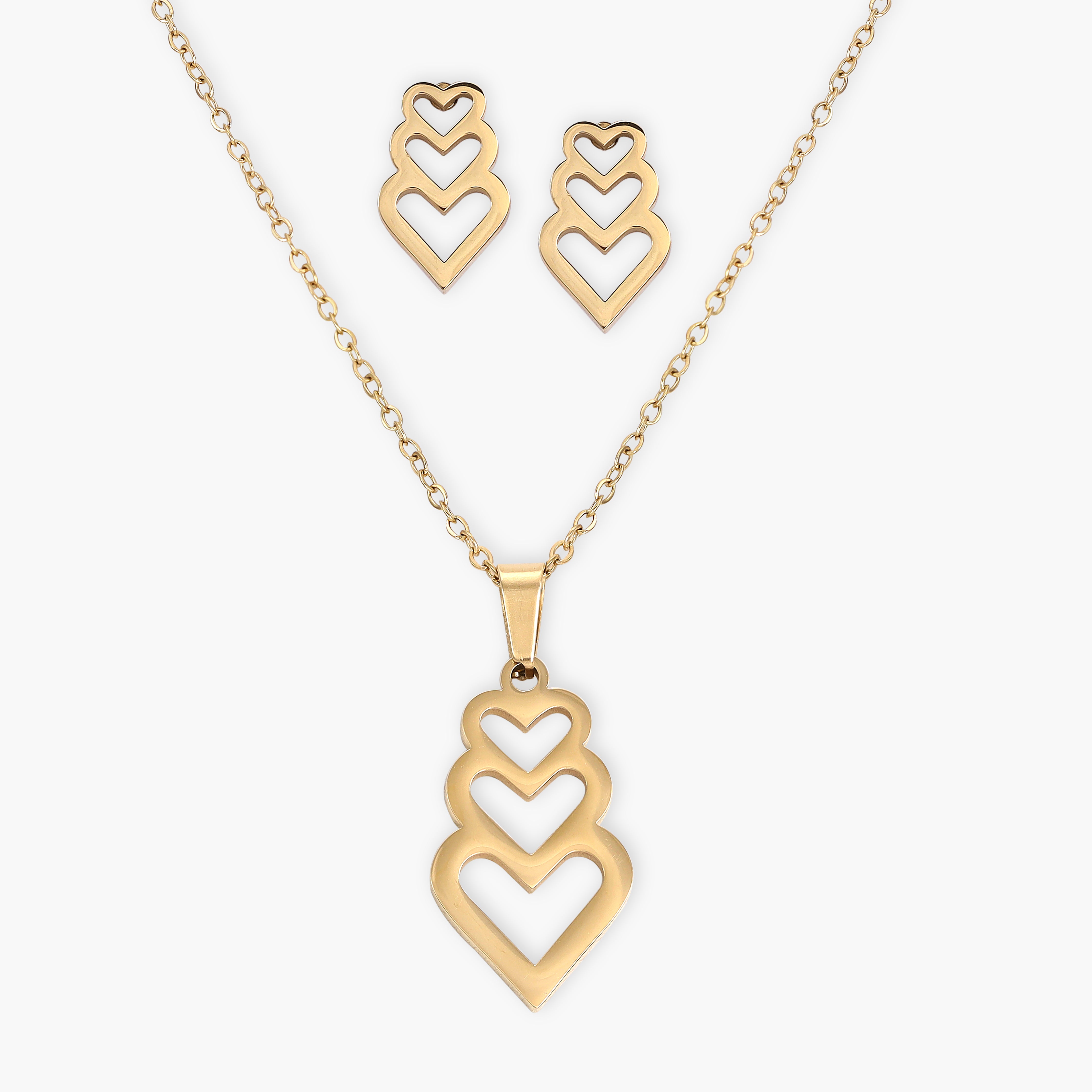 Damen Set Herz Halskette und Ohrringe aus Edelstahl 18K Vergoldet