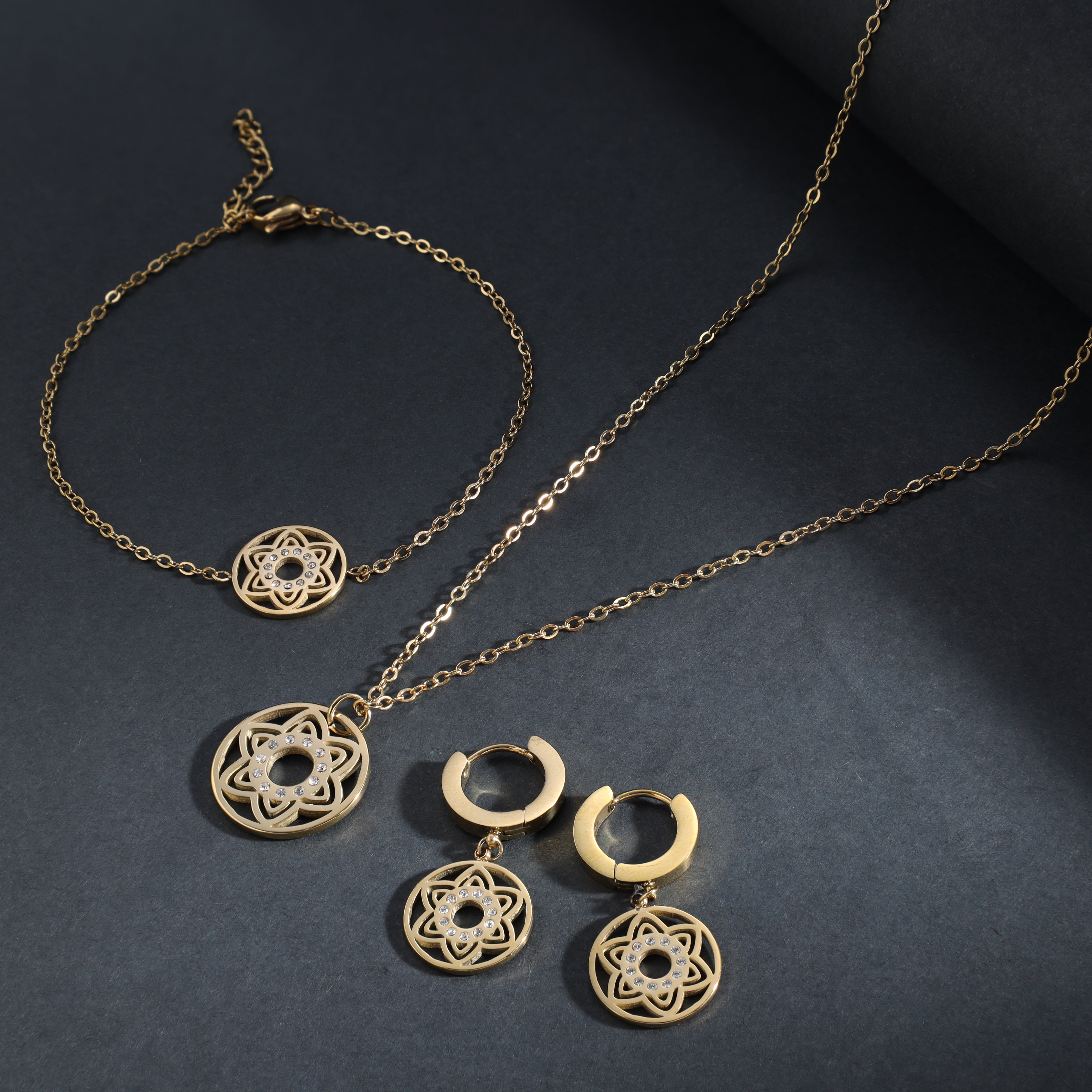 Damen Set Halskette , Armband and ohrringe armband aus Edelstahl 18K Vergoldet - Taipan Schmuck