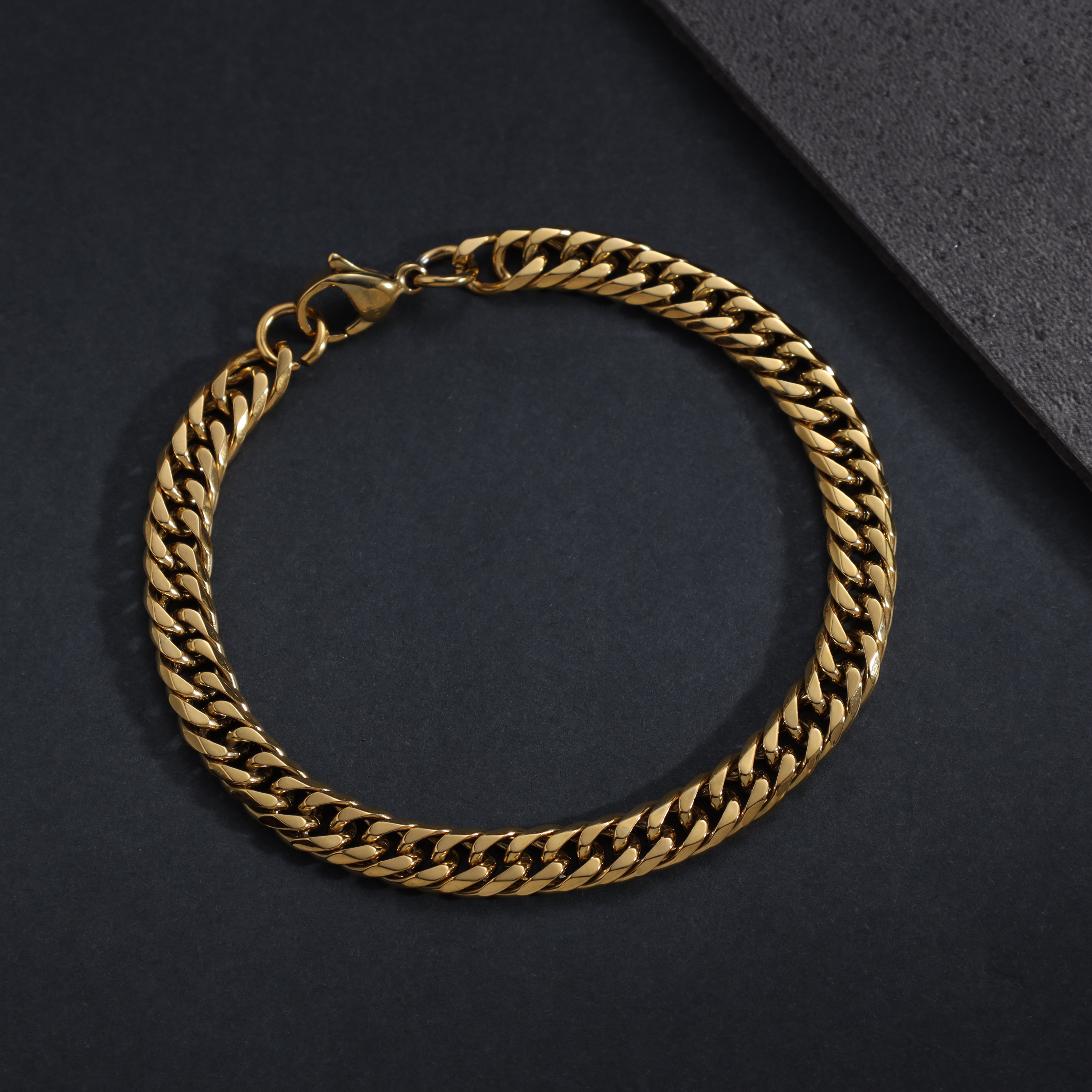 6mm Doppel Panzerkette Armband aus Edelstahl 18K vergoldet