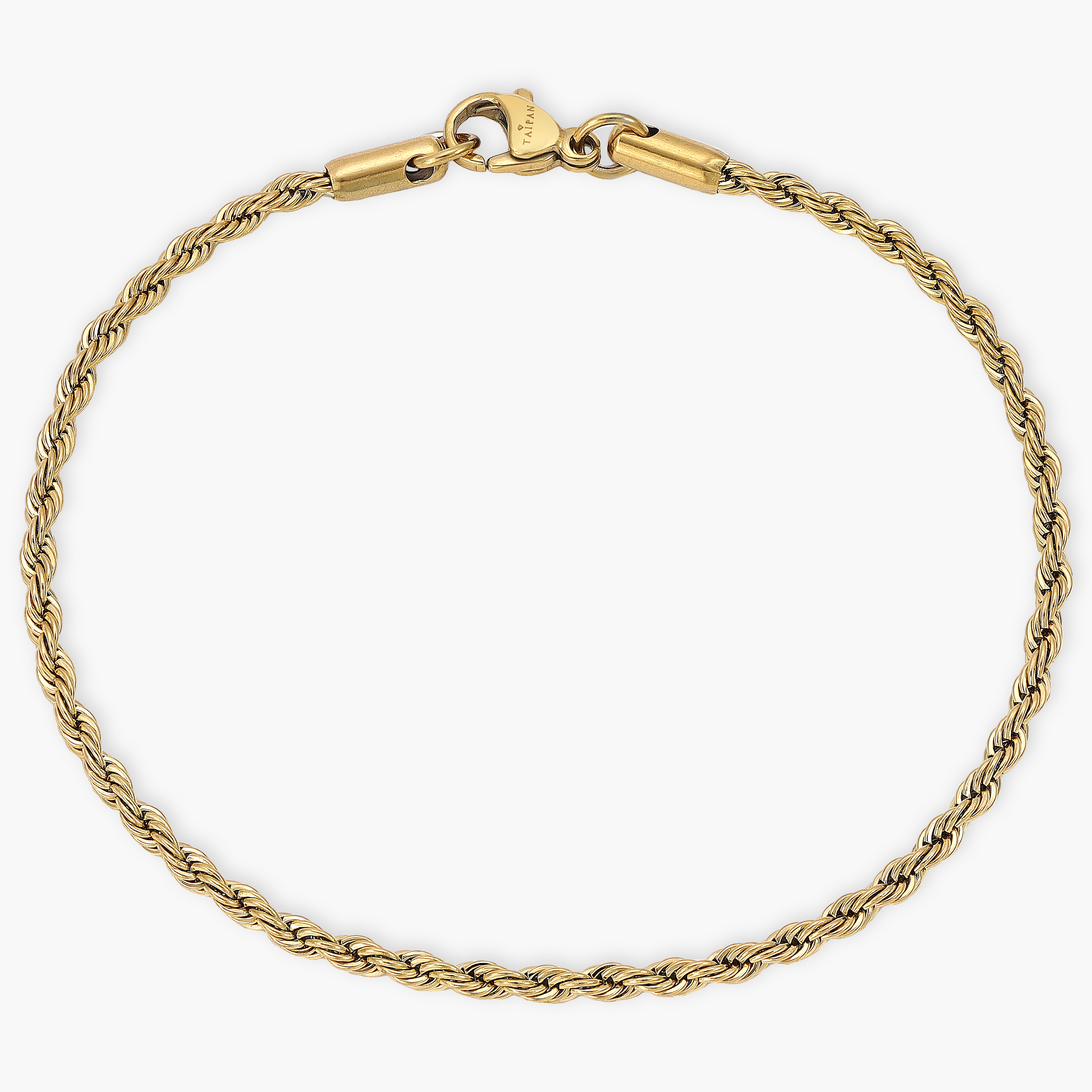 2mm Kordelkette Rope Chain Armband 21cm aus Edelstahl 18K vergoldet - Taipan Schmuck