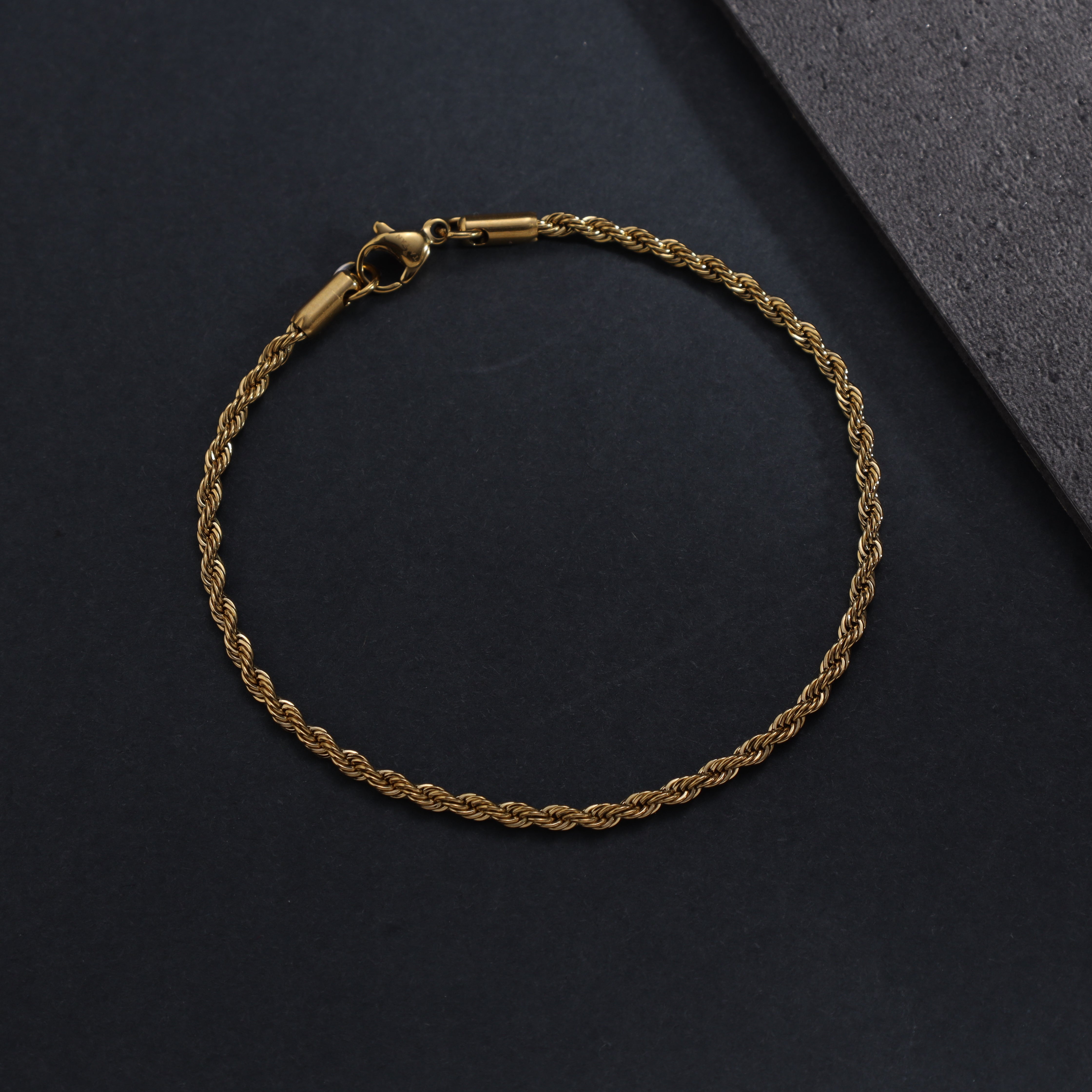 2mm Kordelkette Rope Chain Armband 21cm aus Edelstahl 18K vergoldet - Taipan Schmuck