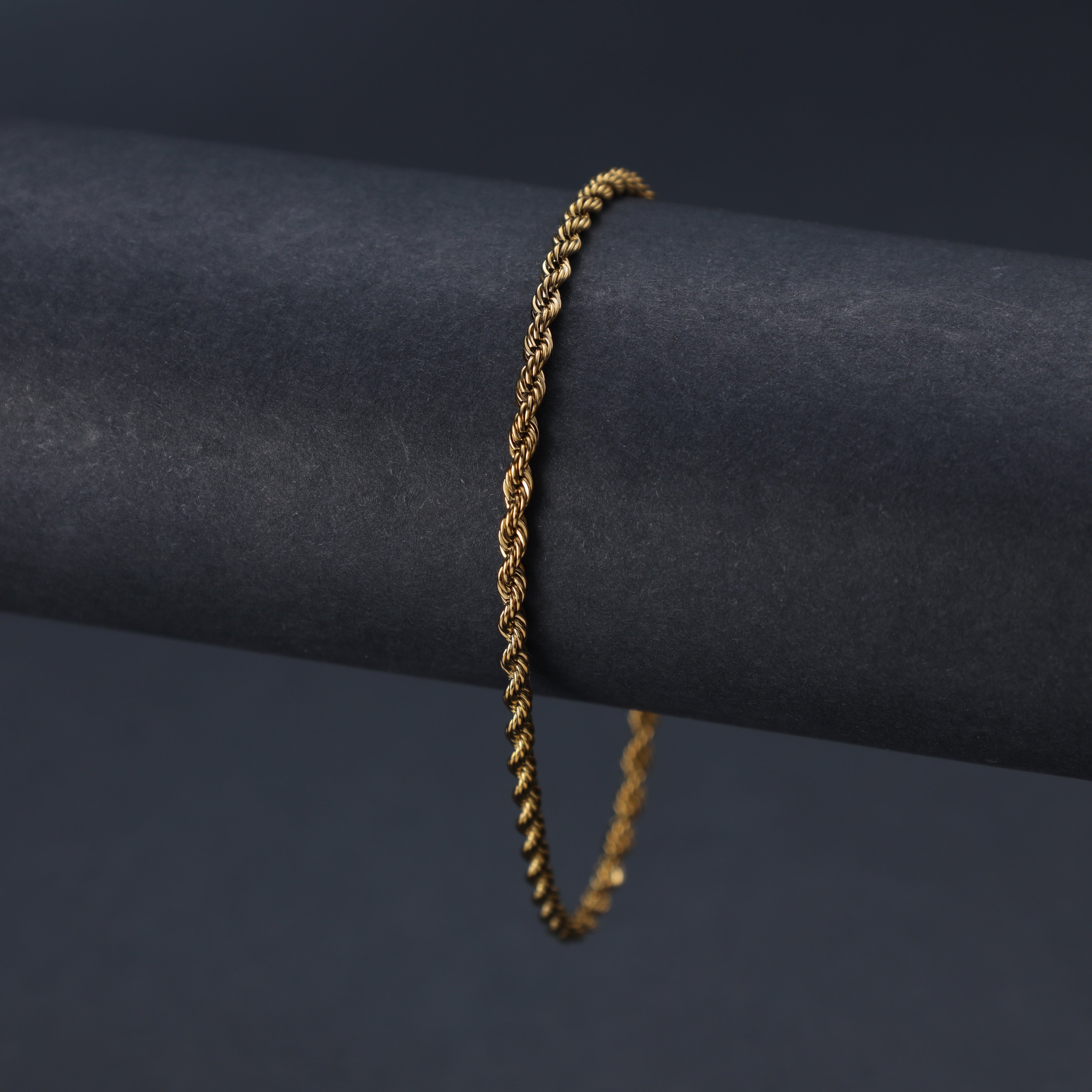 2mm Kordelkette Rope Chain Armband 21cm aus Edelstahl 18K vergoldet - Taipan Schmuck